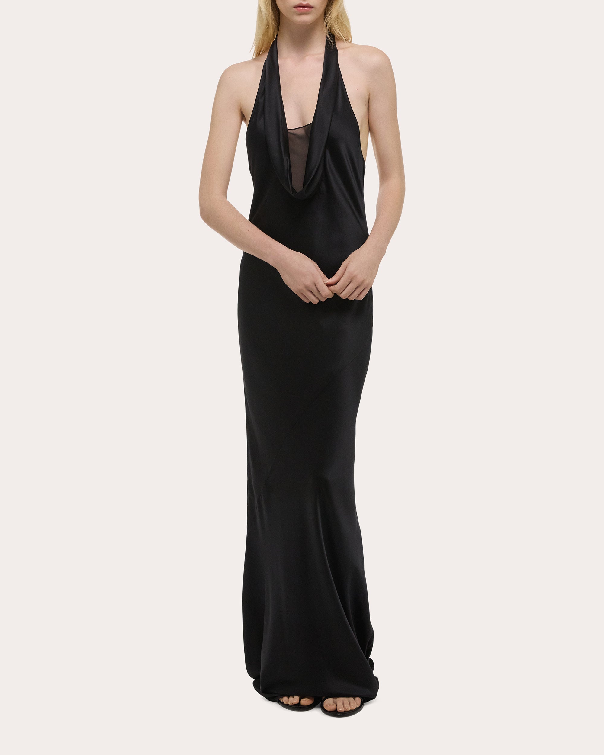 Silk Bias-Cut Cowl Neck Maxi Dress