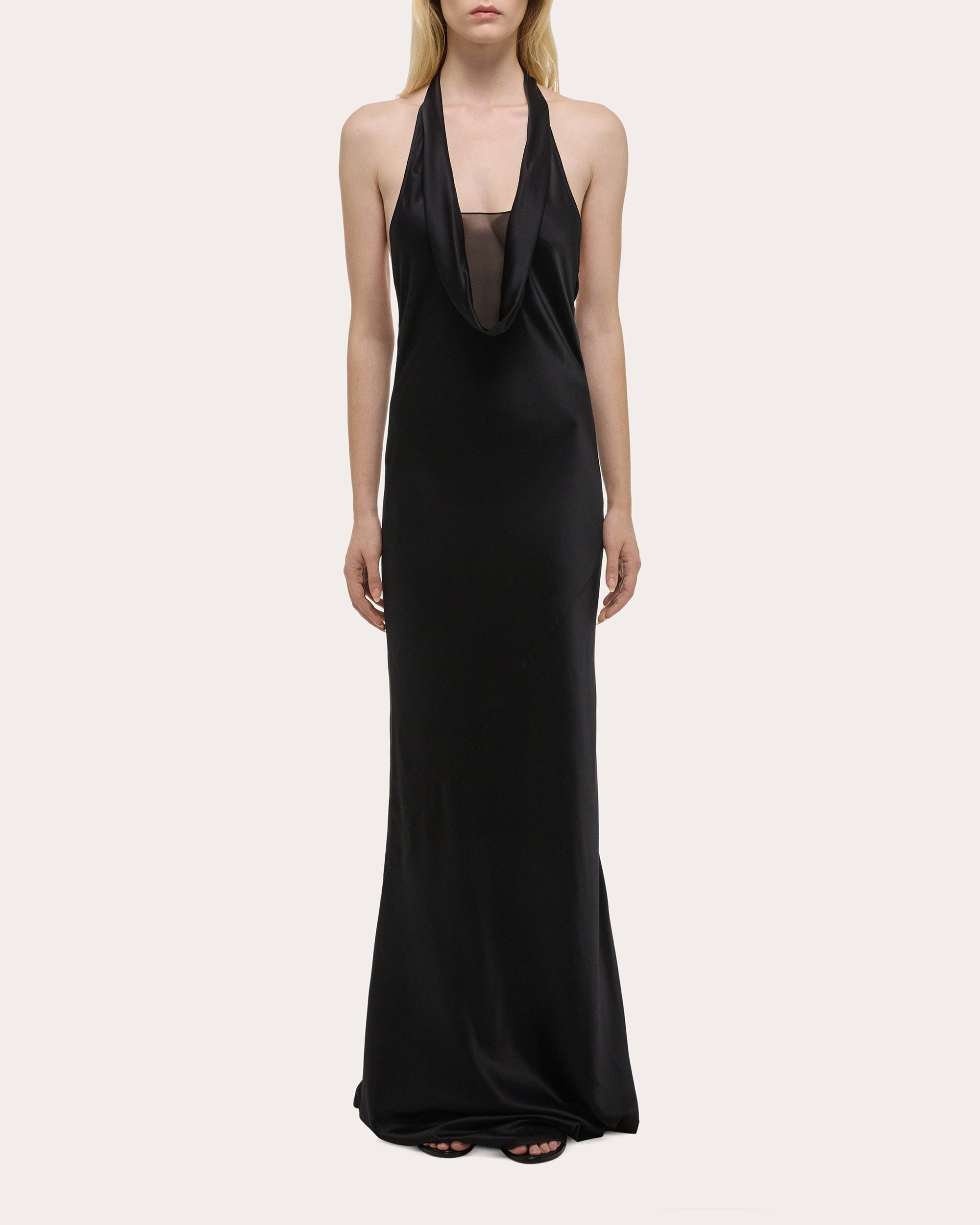 Silk Bias-Cut Cowl Neck Maxi Dress