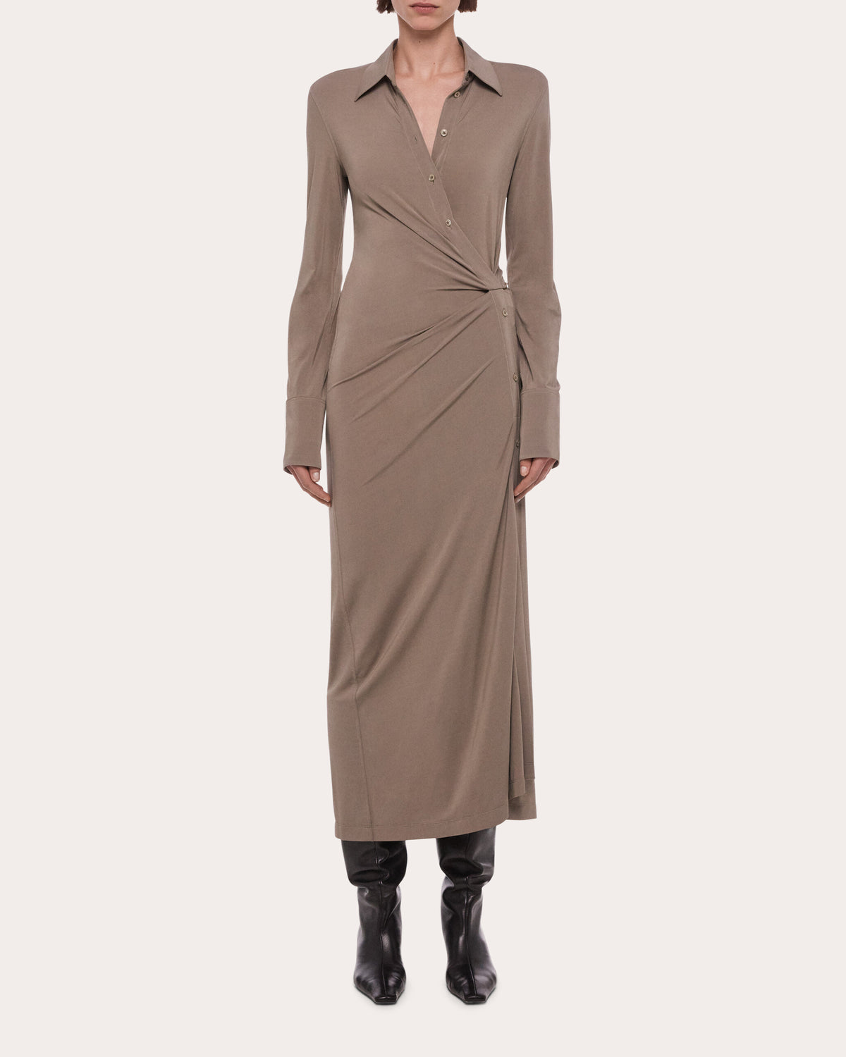 Stretch Jersey Twisted Shirt Dress