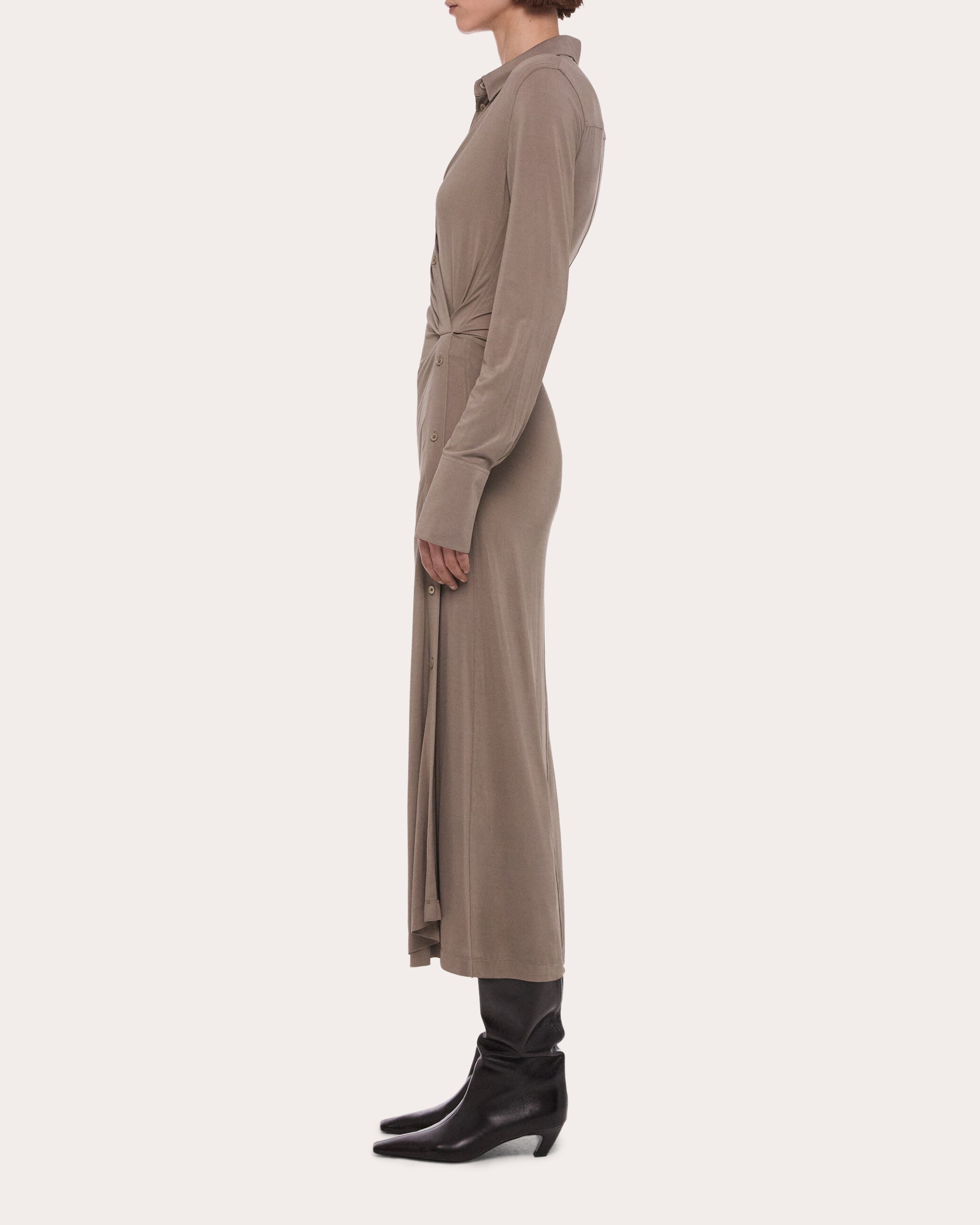 Stretch Jersey Twisted Shirt Dress | Olivela