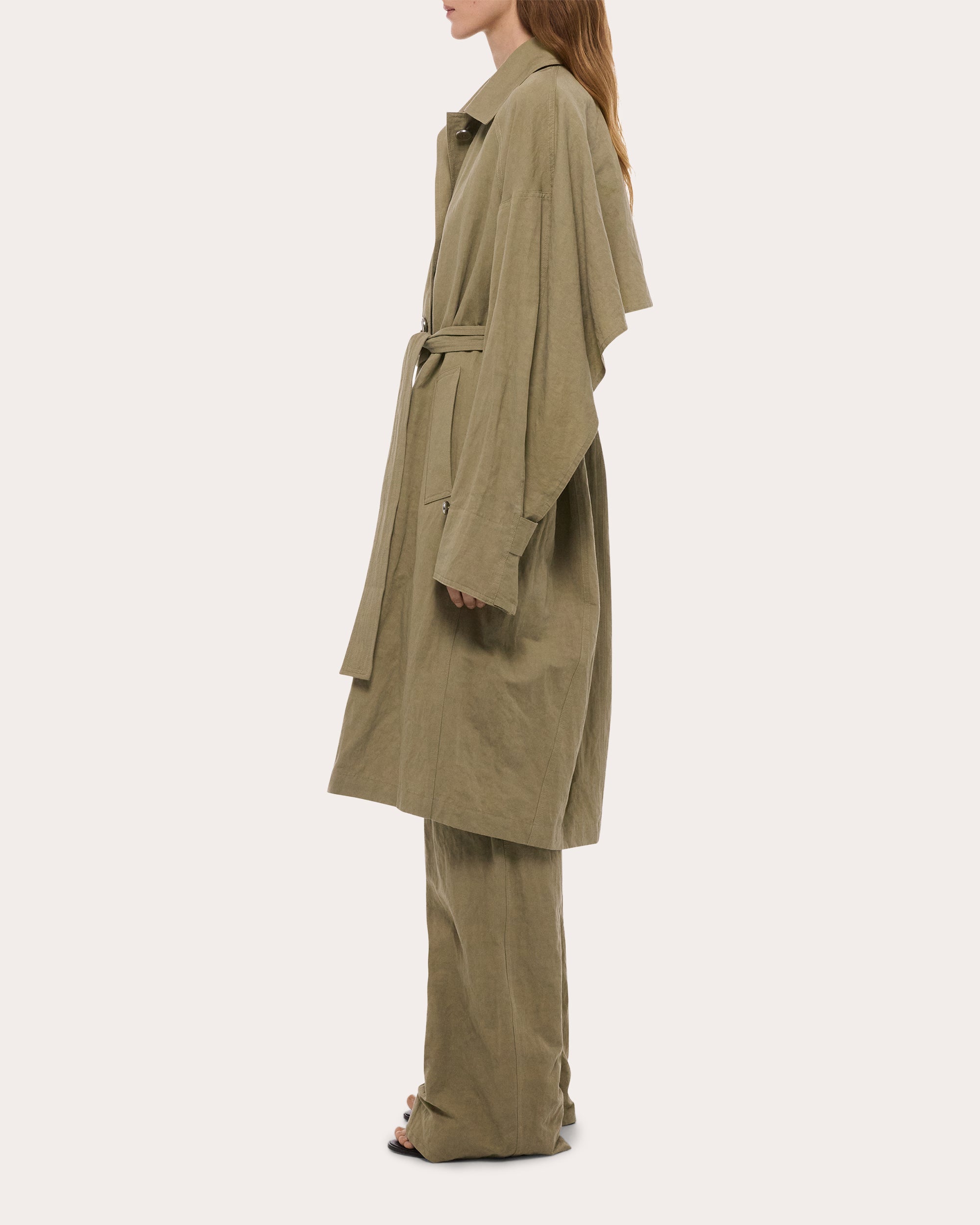 Cotton Linen Cape Trench Coat