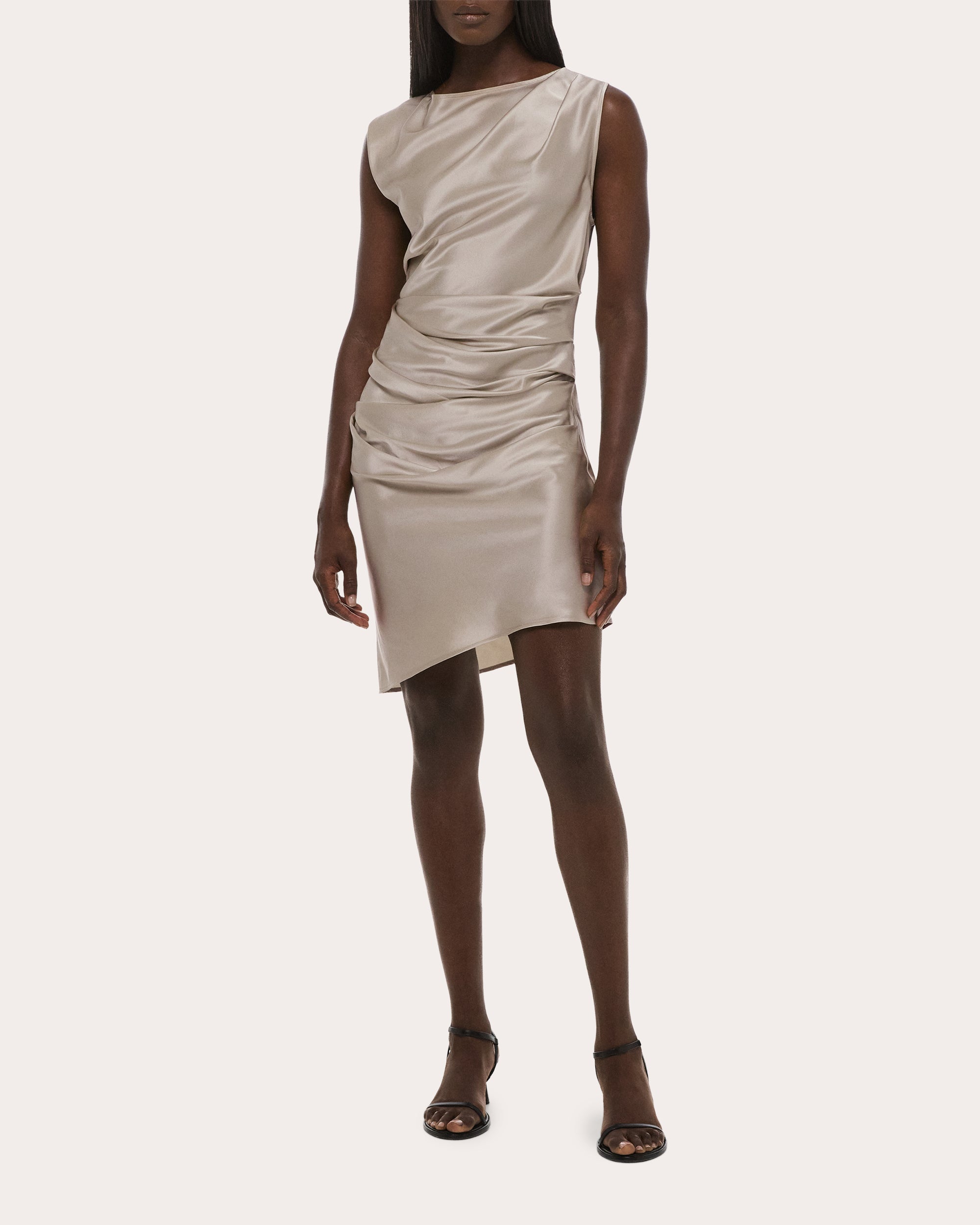 Silk Satin Sleeveless Drape Dress