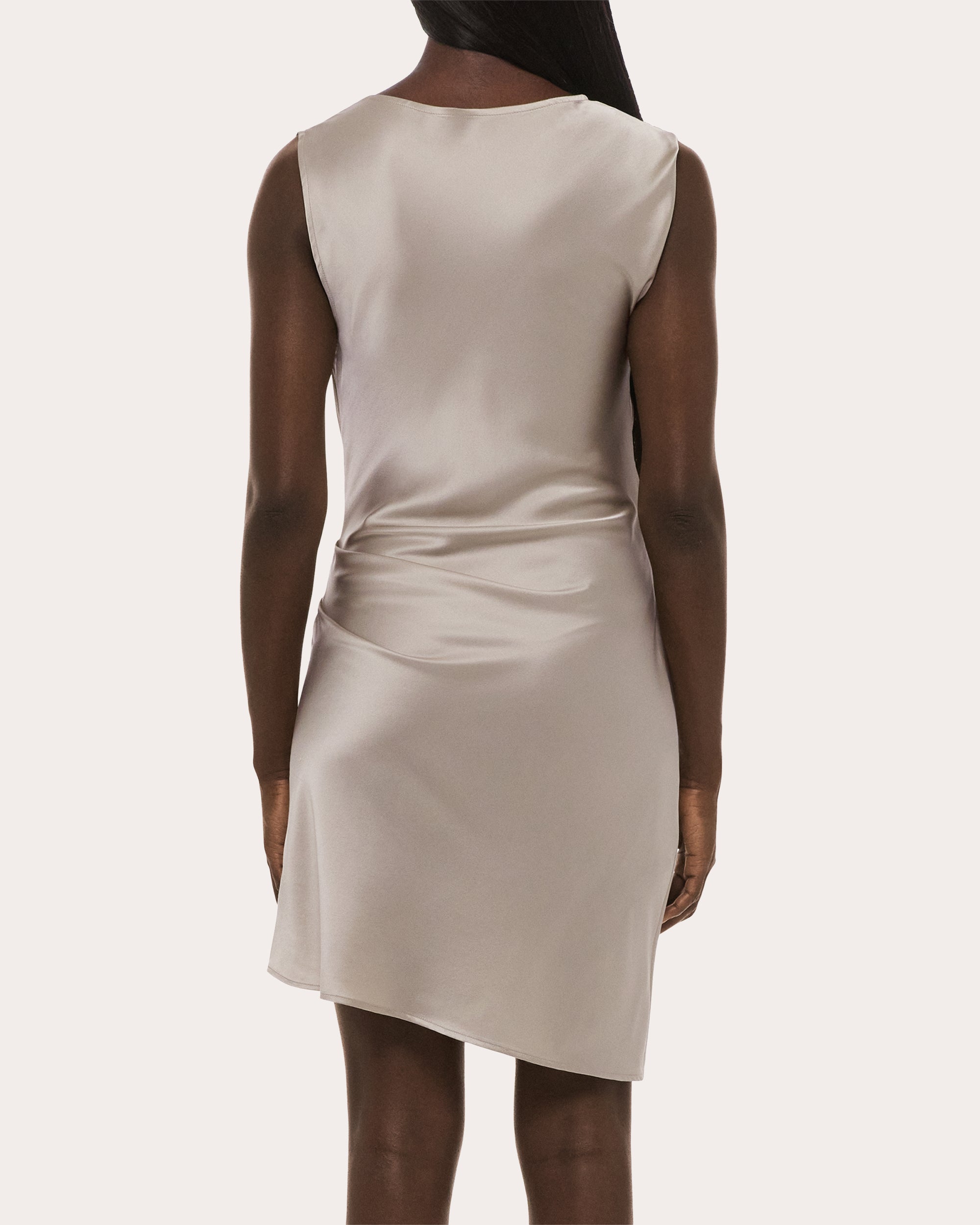 Silk Satin Sleeveless Drape Dress