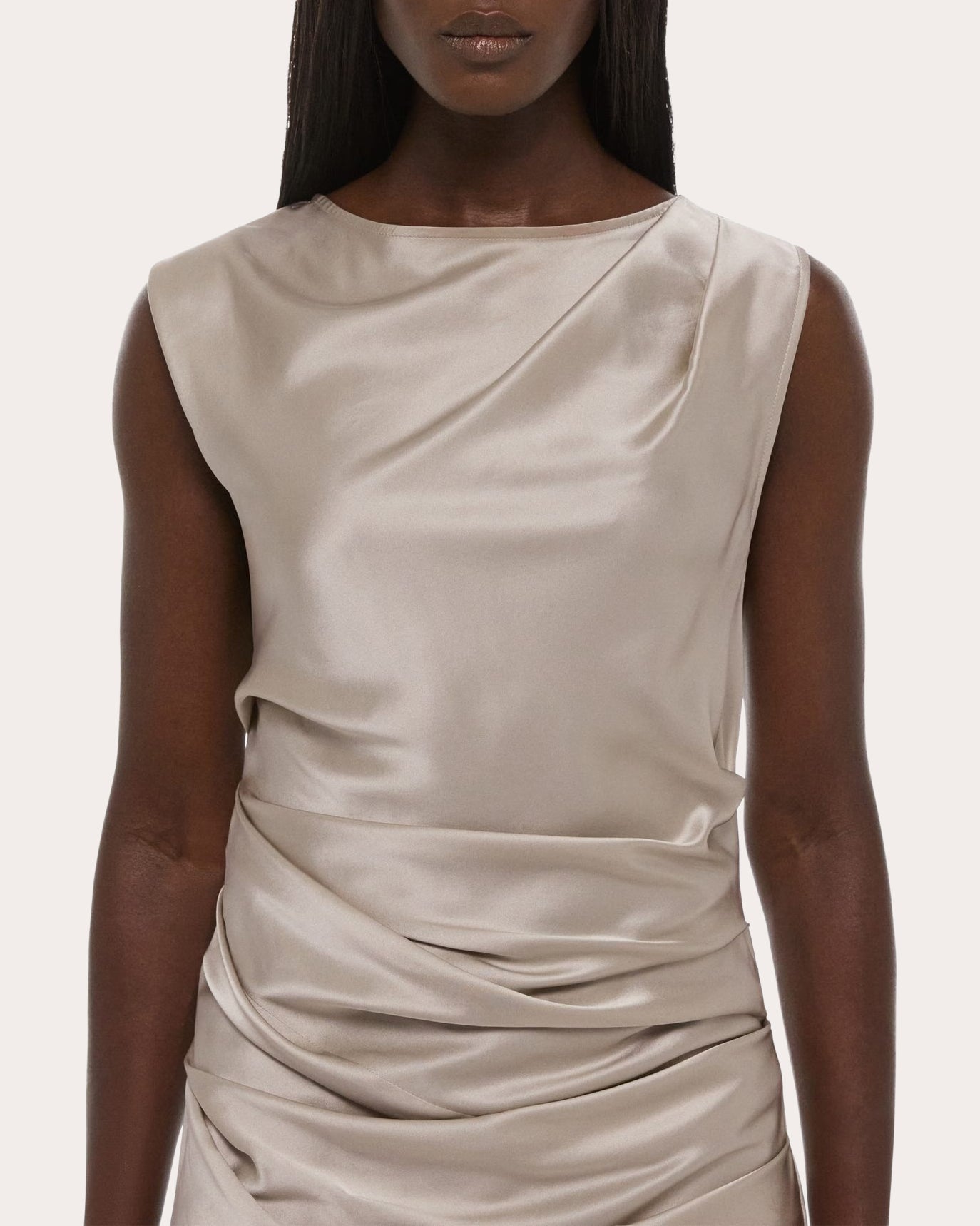 Silk Satin Sleeveless Drape Dress