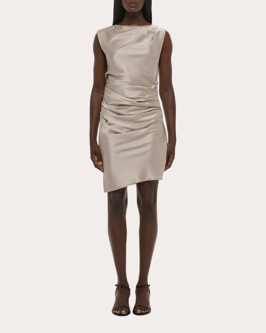 Silk Satin Sleeveless Drape Dress