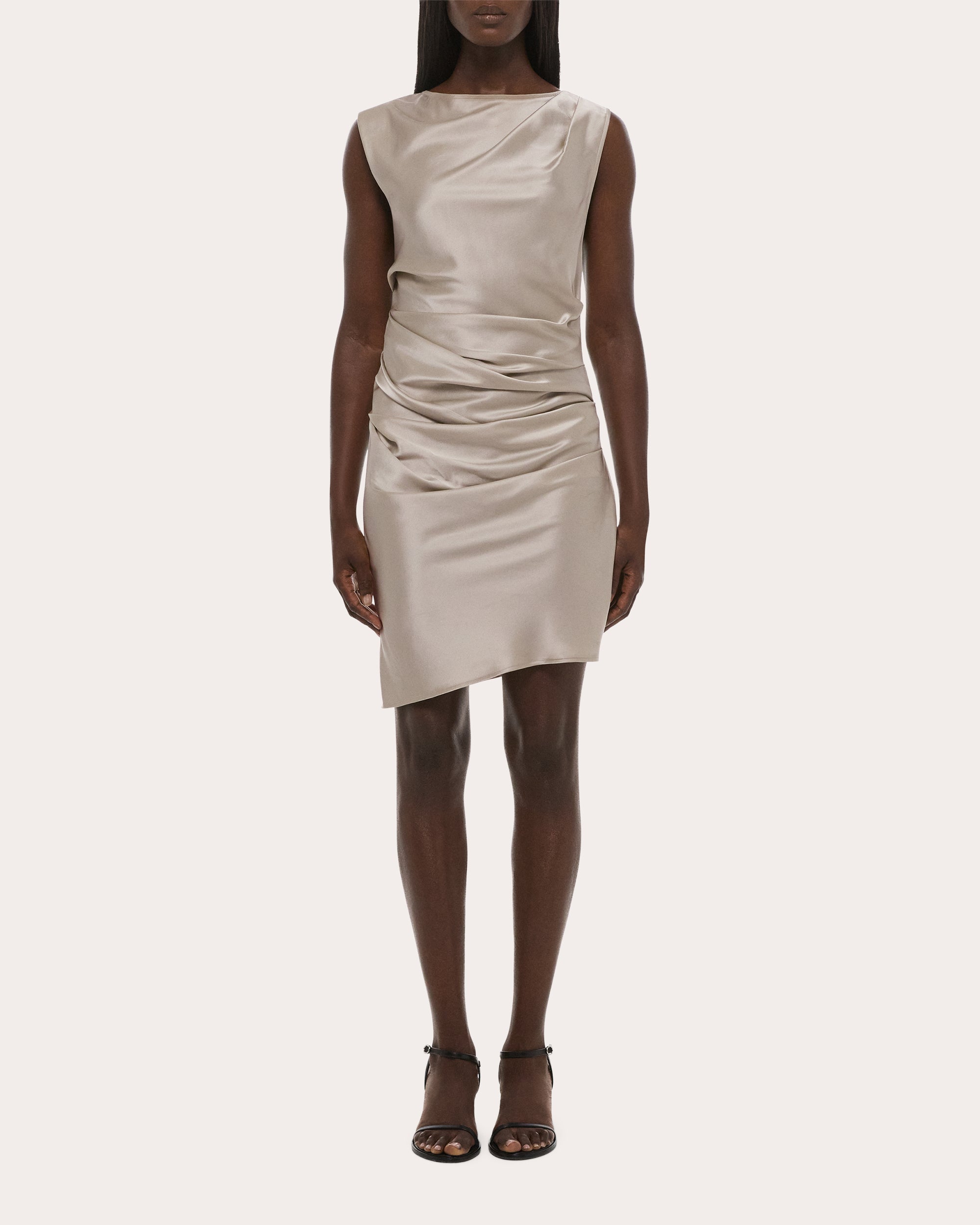 Silk Satin Sleeveless Drape Dress