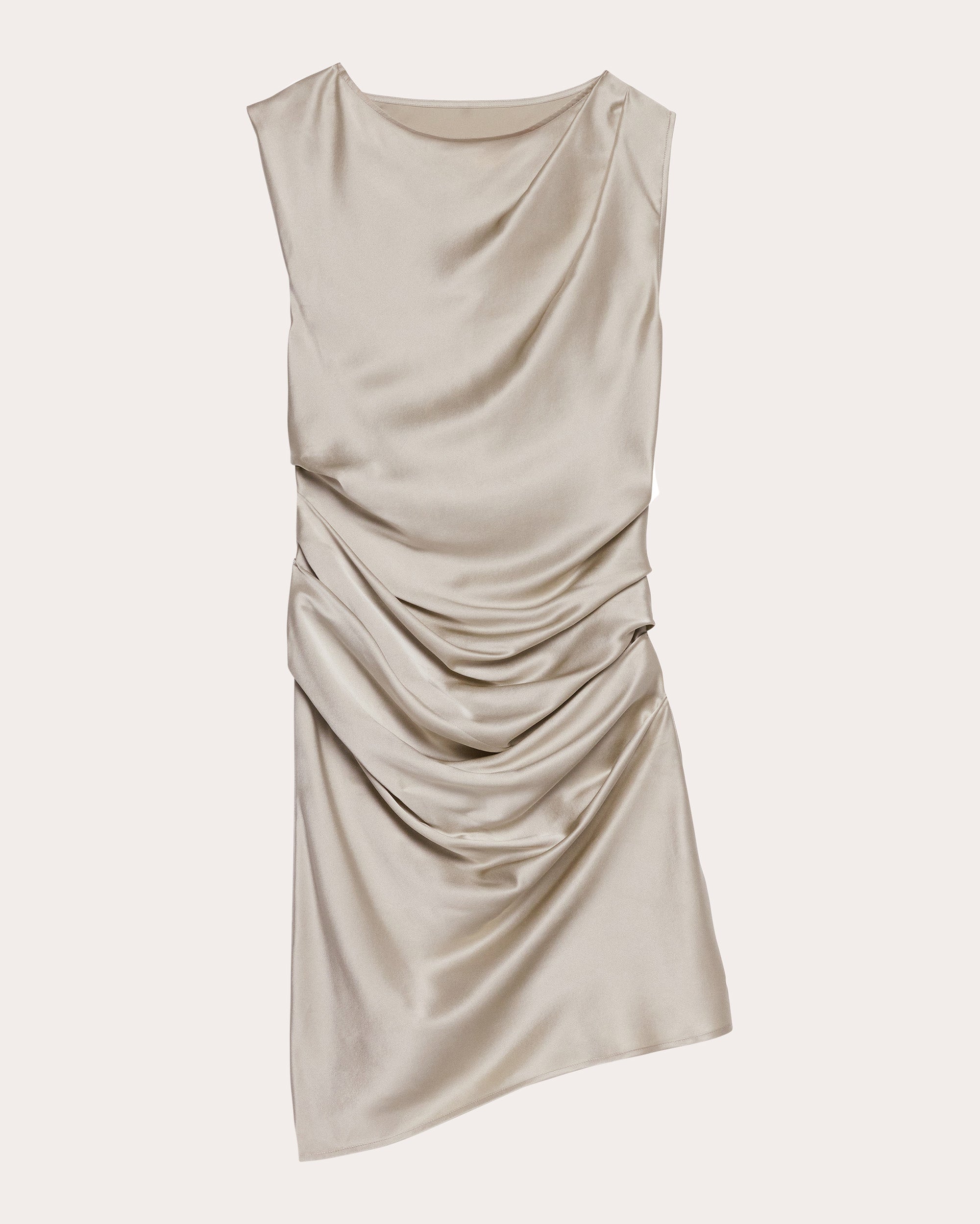 Silk Satin Sleeveless Drape Dress