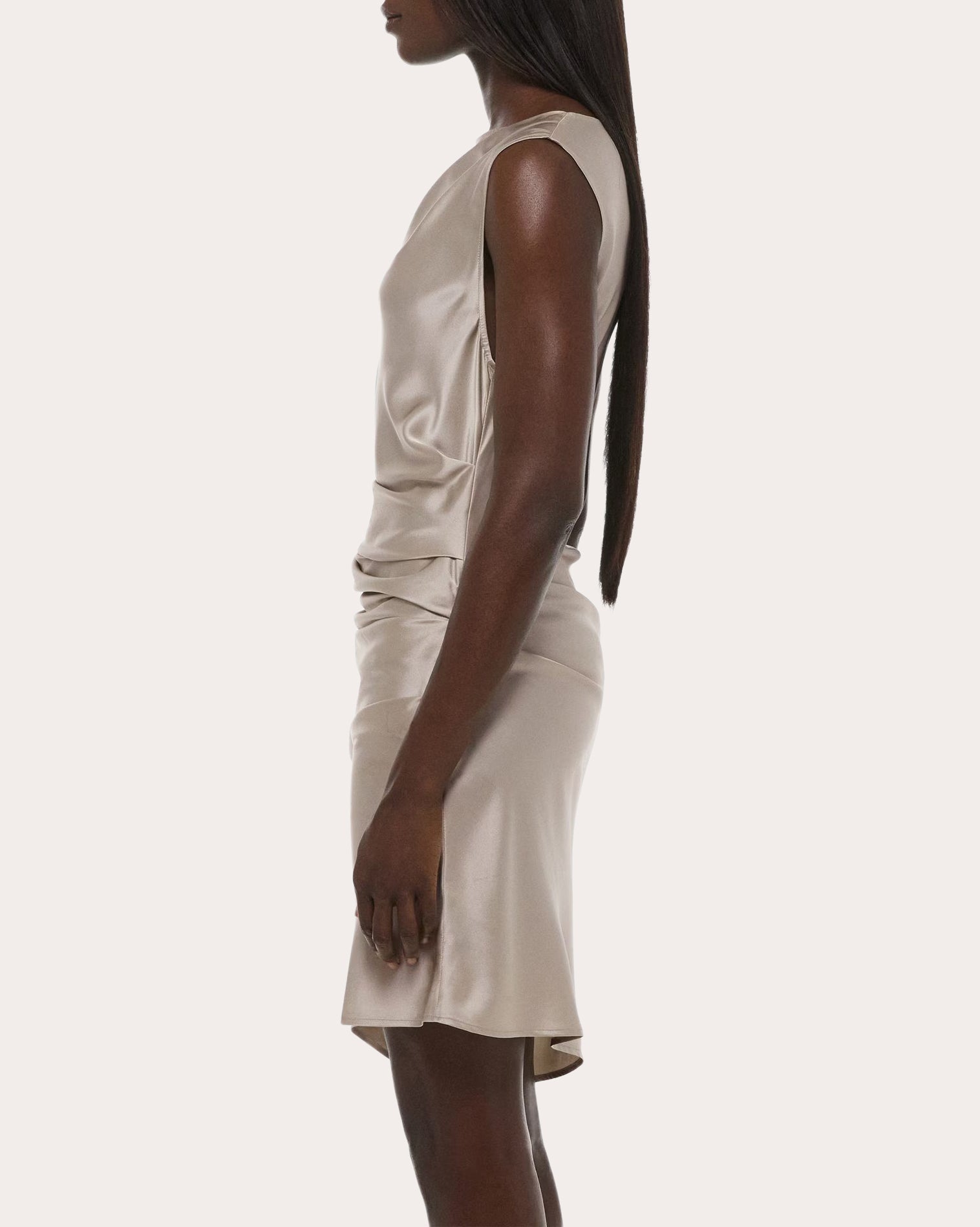 Silk Satin Sleeveless Drape Dress