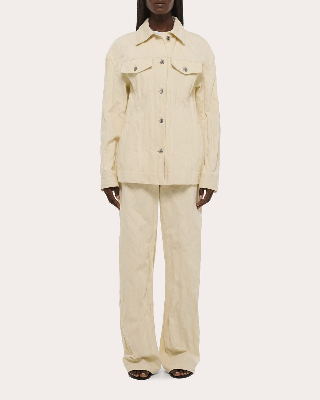 Crushed Metallic Twill Trucker Jacket