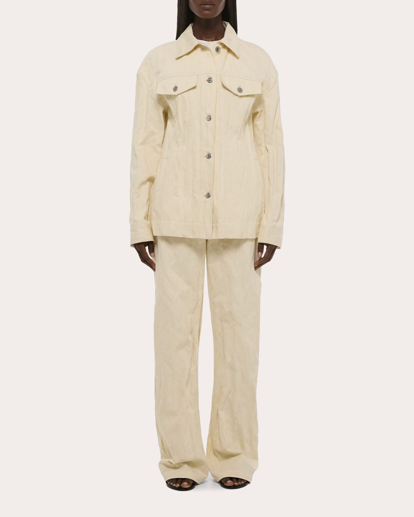 Crushed Metallic Twill Trucker Jacket