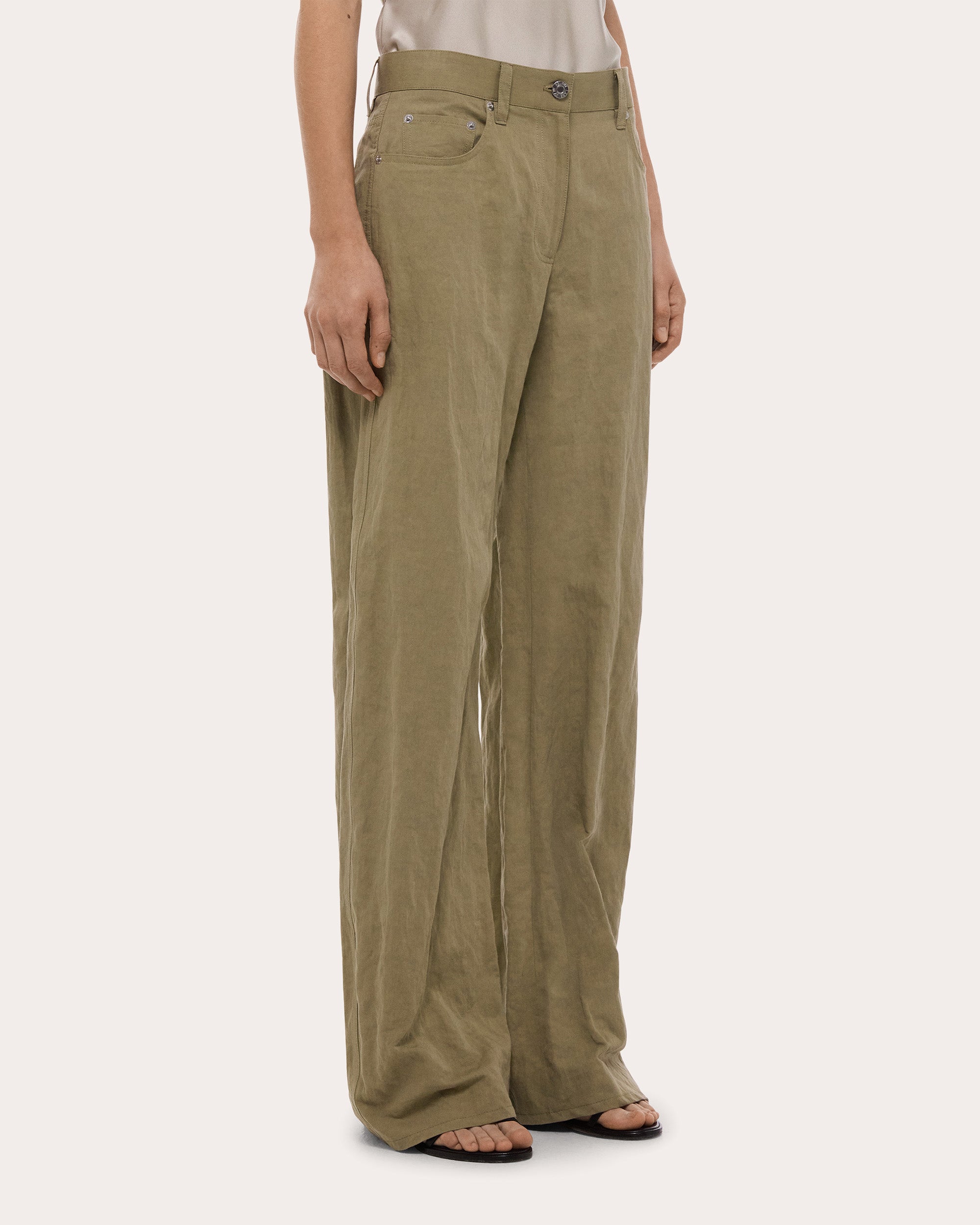 Cotton Linen Barrel Bootcut Trousers