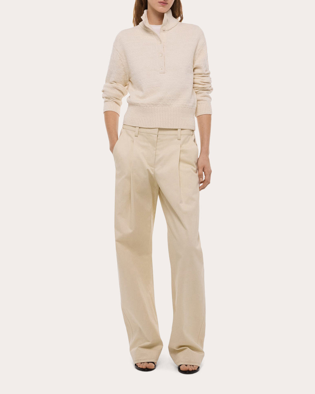 Slub Wool Button Mock Neck Sweater