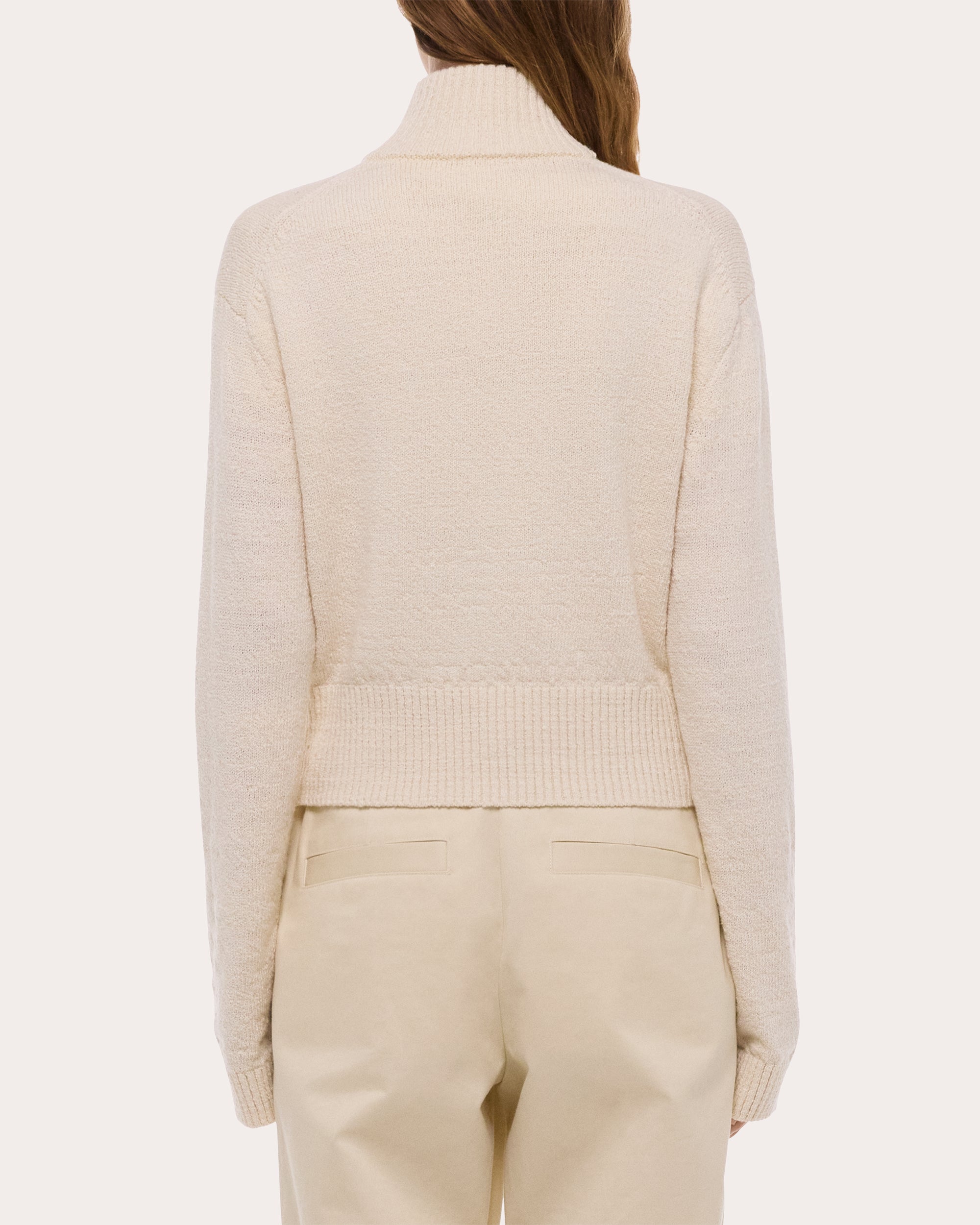 Slub Wool Button Mock Neck Sweater