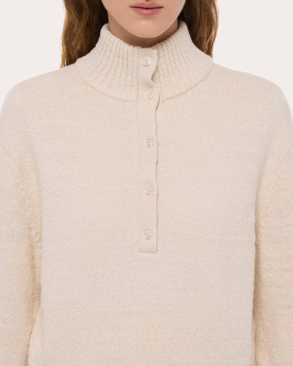 Slub Wool Button Mock Neck Sweater