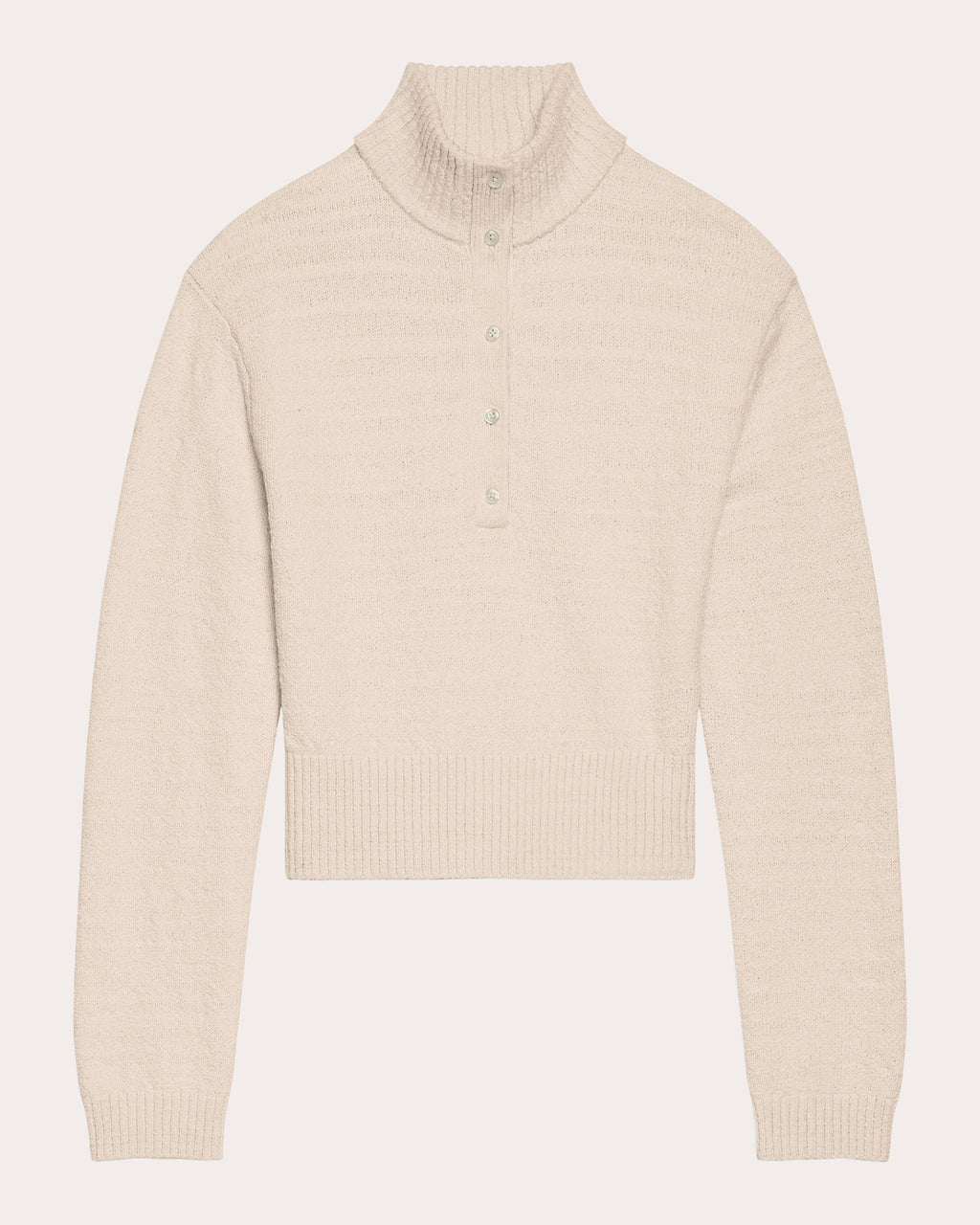 Slub Wool Button Mock Neck Sweater