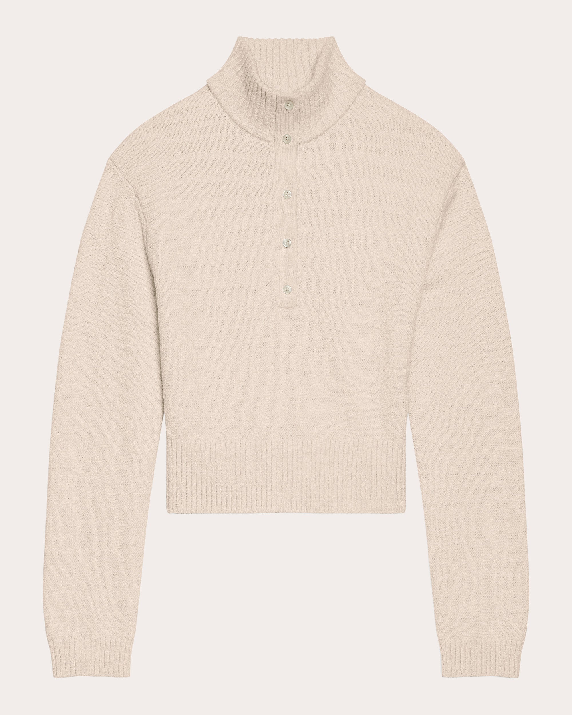 Slub Wool Button Mock Neck Sweater