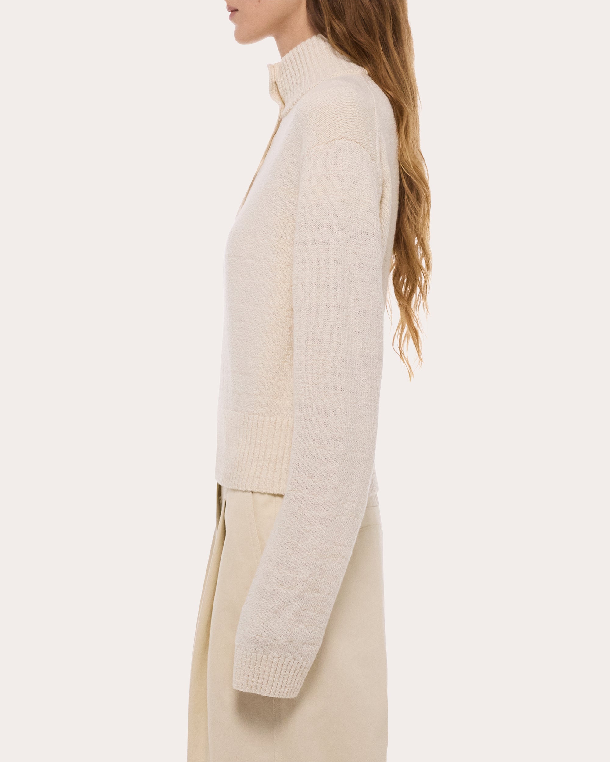 Slub Wool Button Mock Neck Sweater