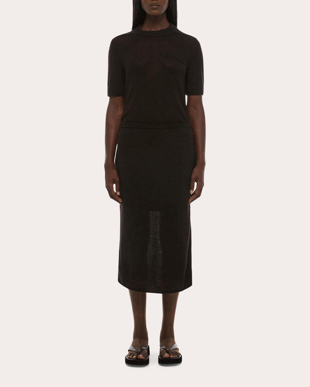 Sheer Wool Knit Layered Midi Skirt