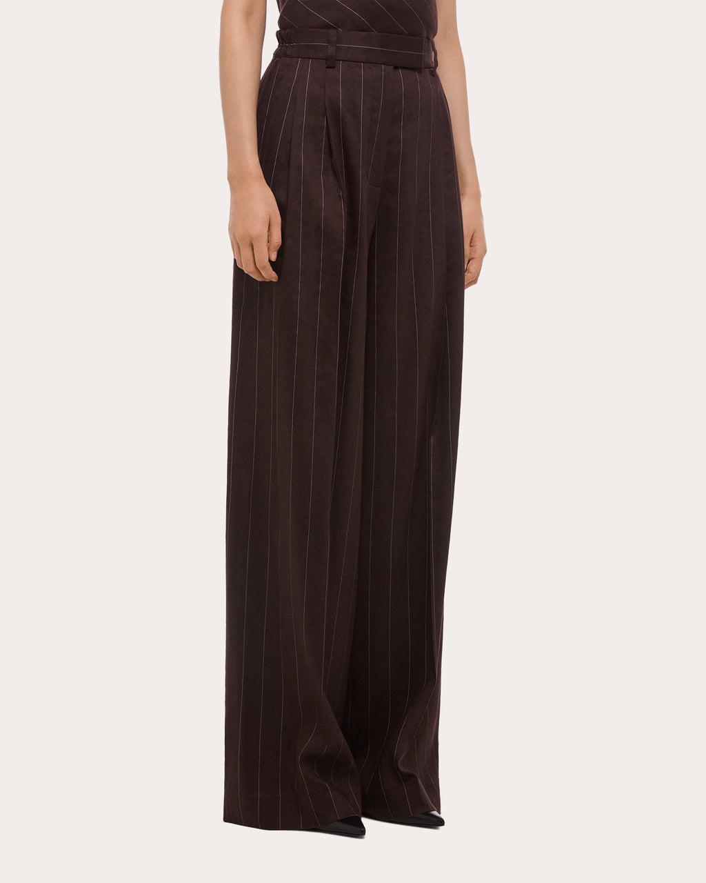 Pinstripe Pleated Wide-Leg Trousers