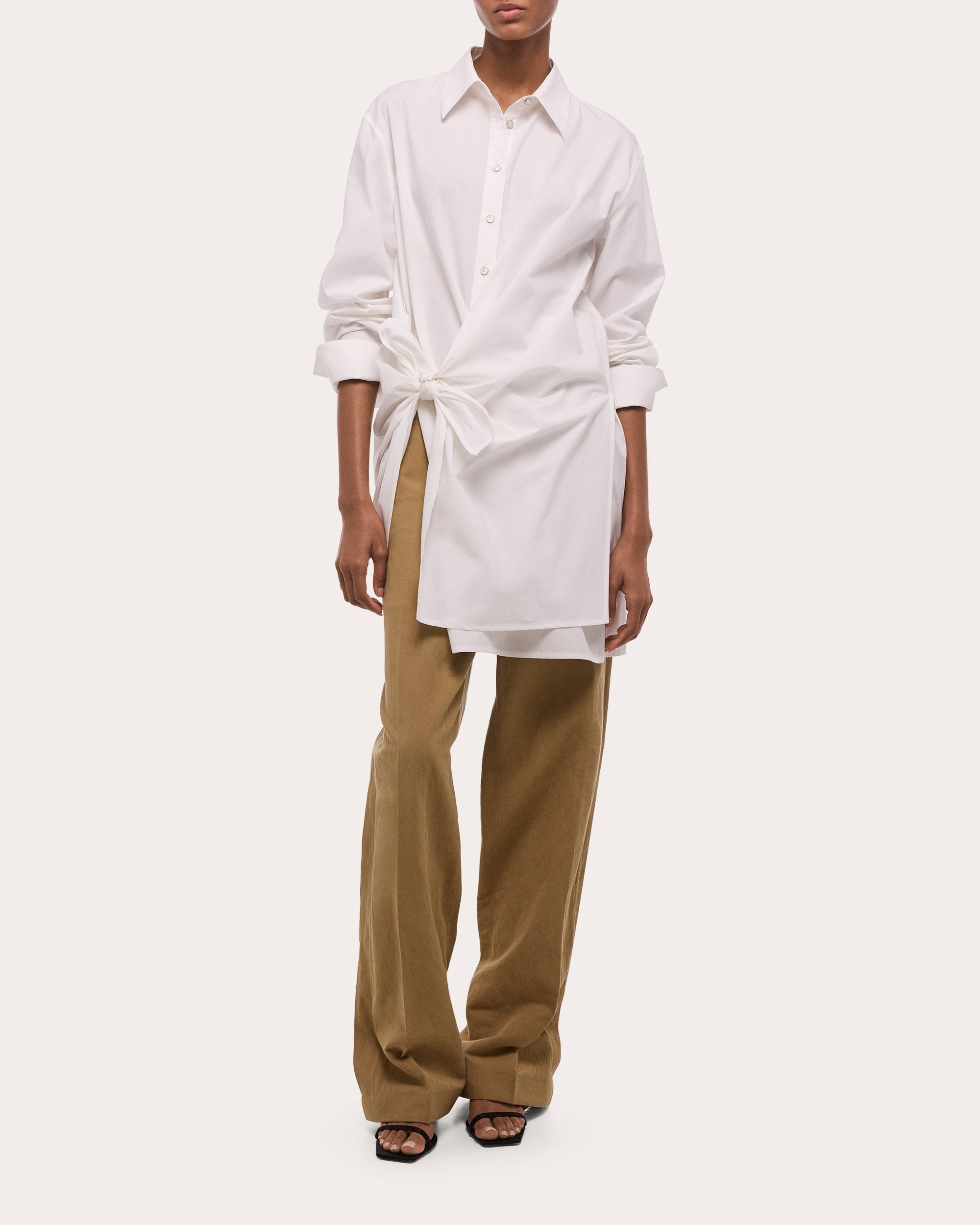 Poplin Gathered Knot Shirt Dress