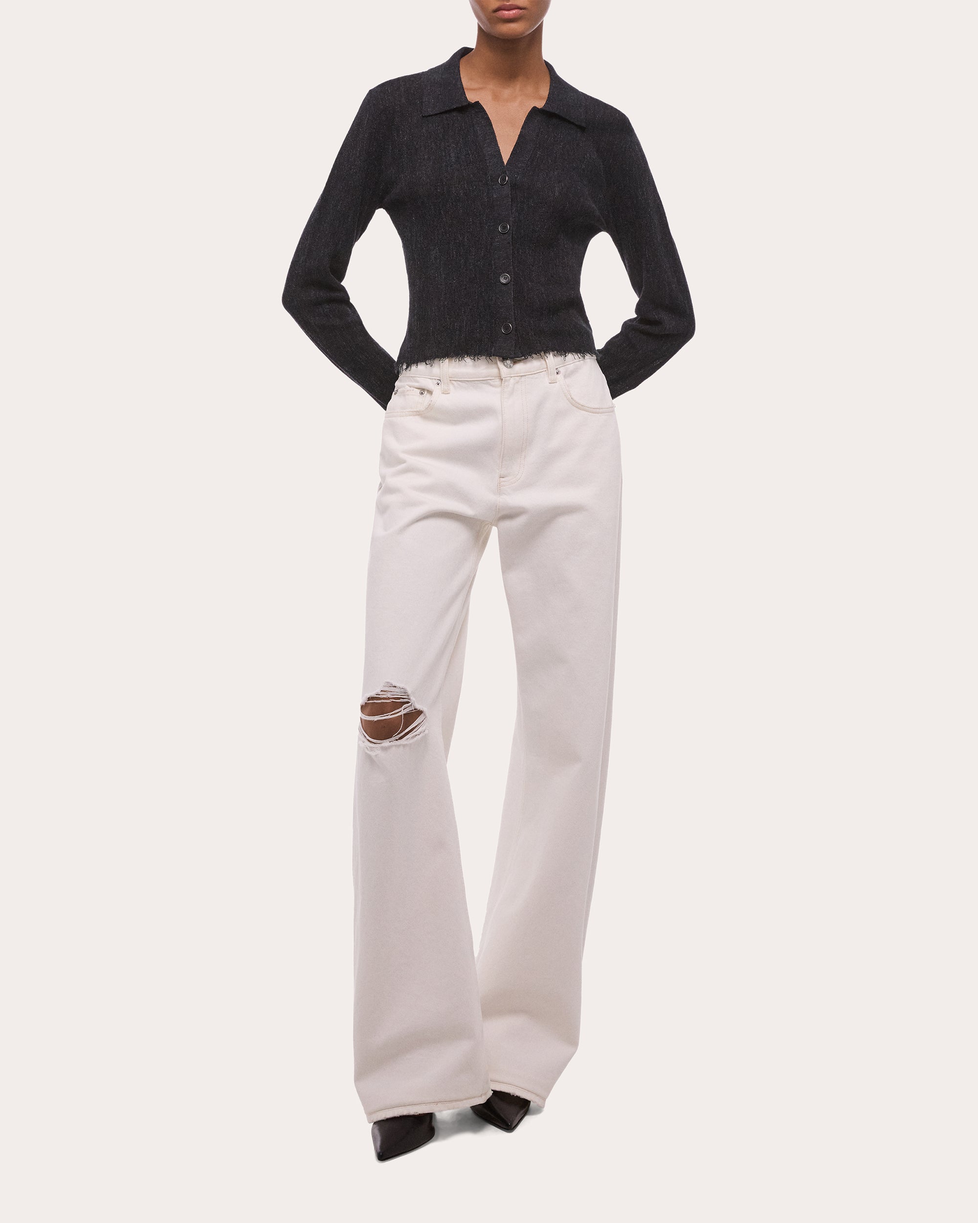Sheer Raw-Edge Long-Sleeve Shirt
