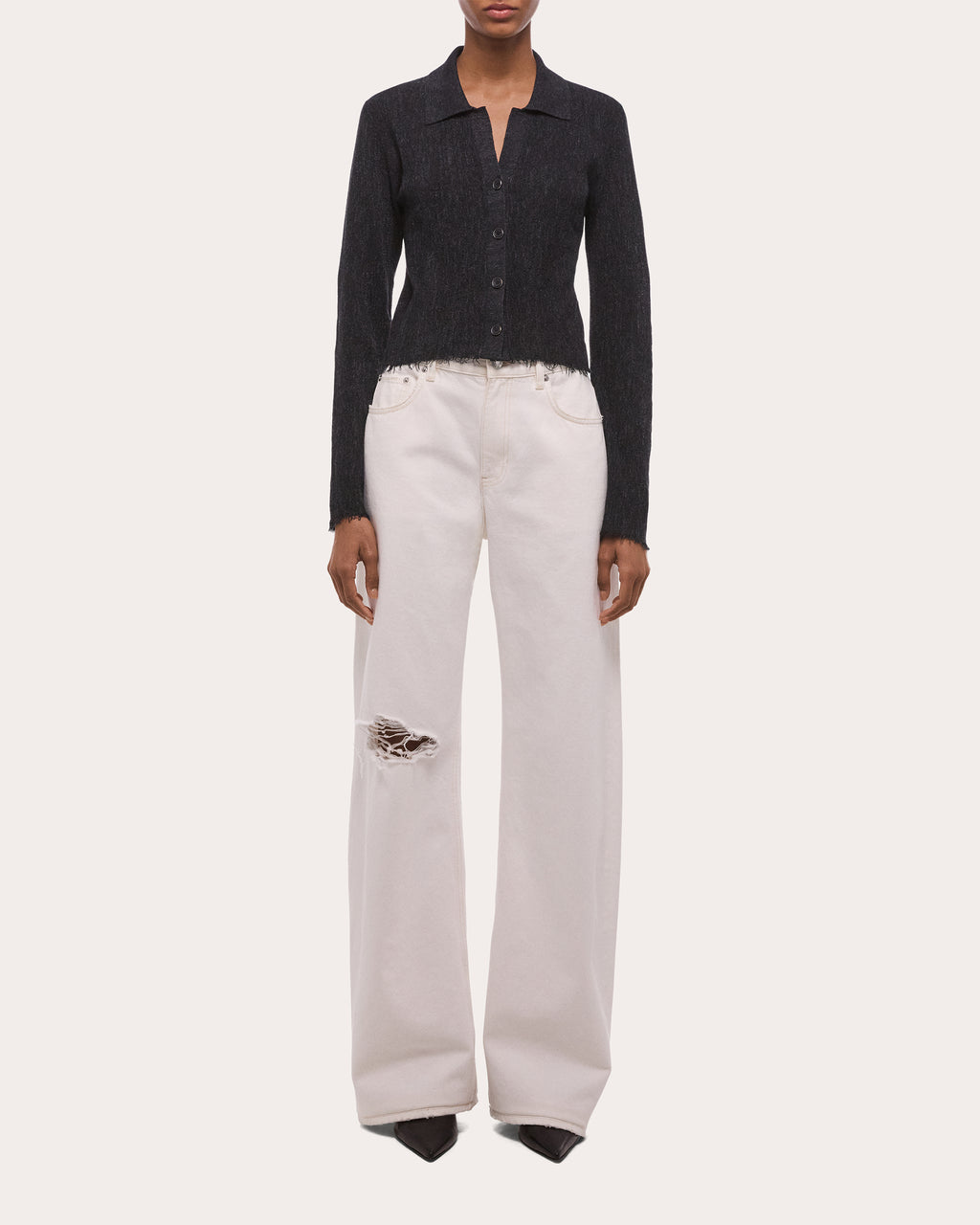 Sheer Raw-Edge Long-Sleeve Shirt