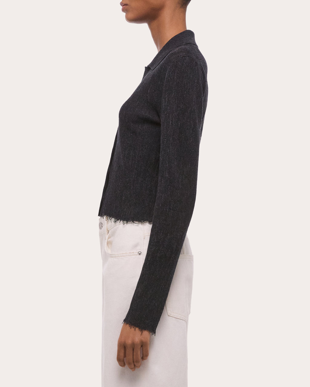Sheer Raw-Edge Long-Sleeve Shirt