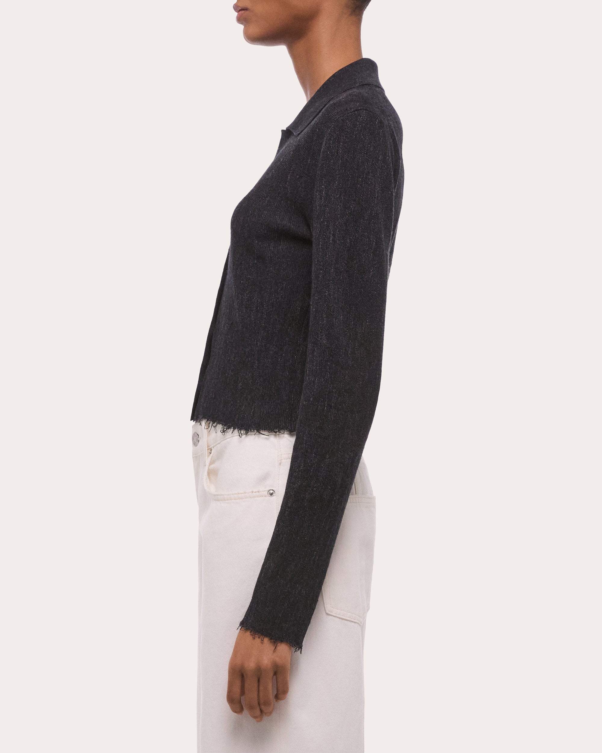 Sheer Raw-Edge Long-Sleeve Shirt