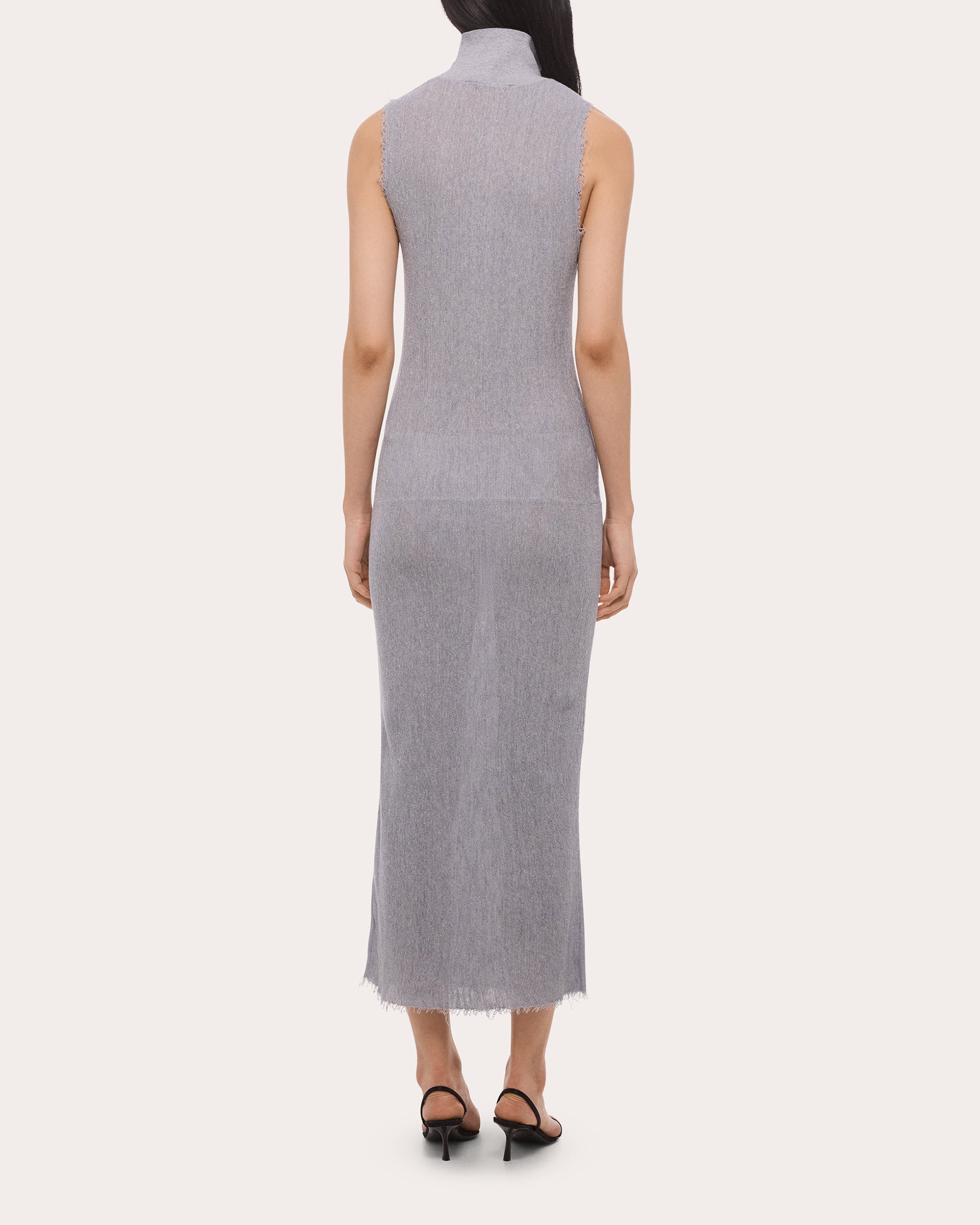 Sheer Raw-Edge Mock Neck Tank Dress