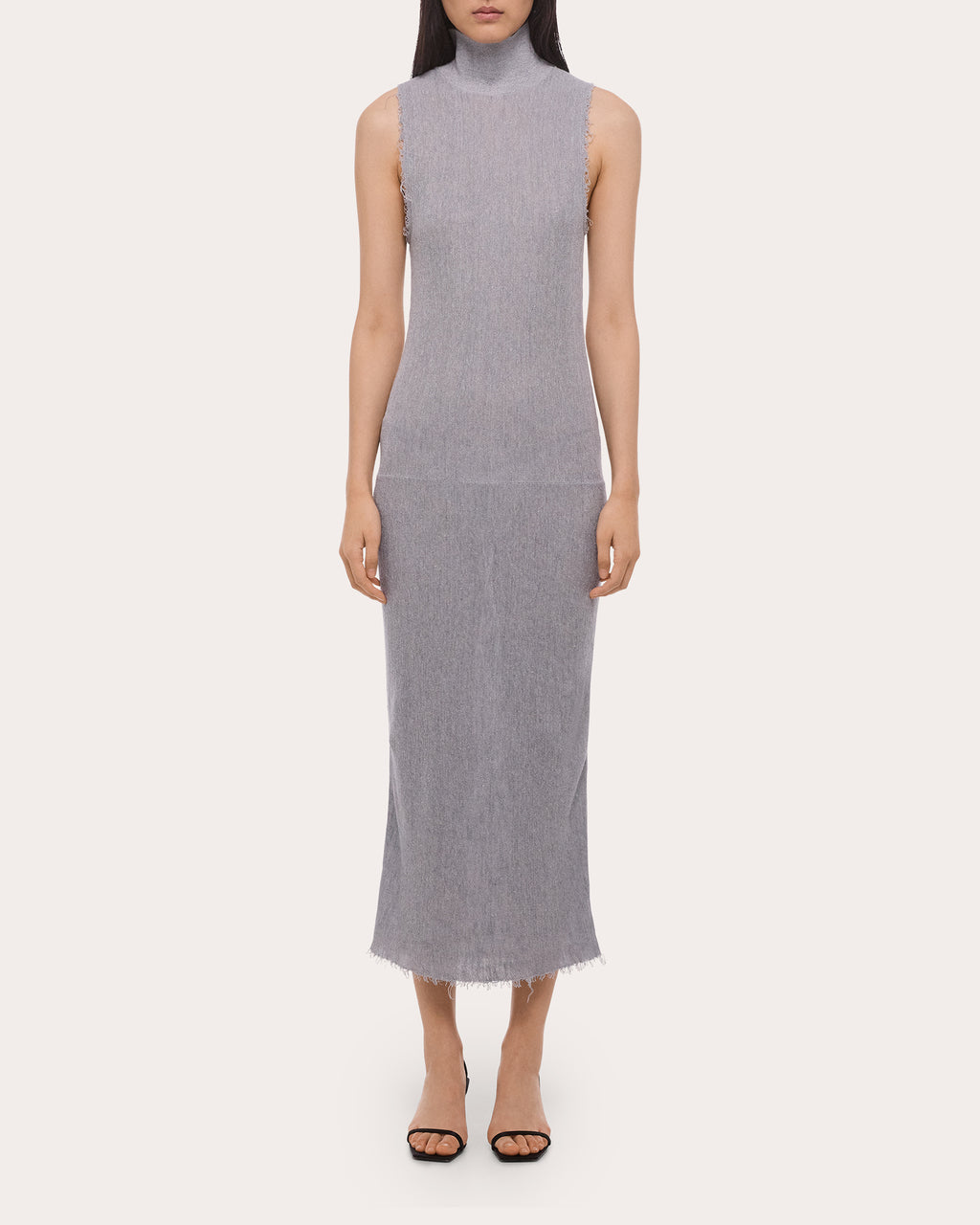 Sheer Raw-Edge Mock Neck Tank Dress