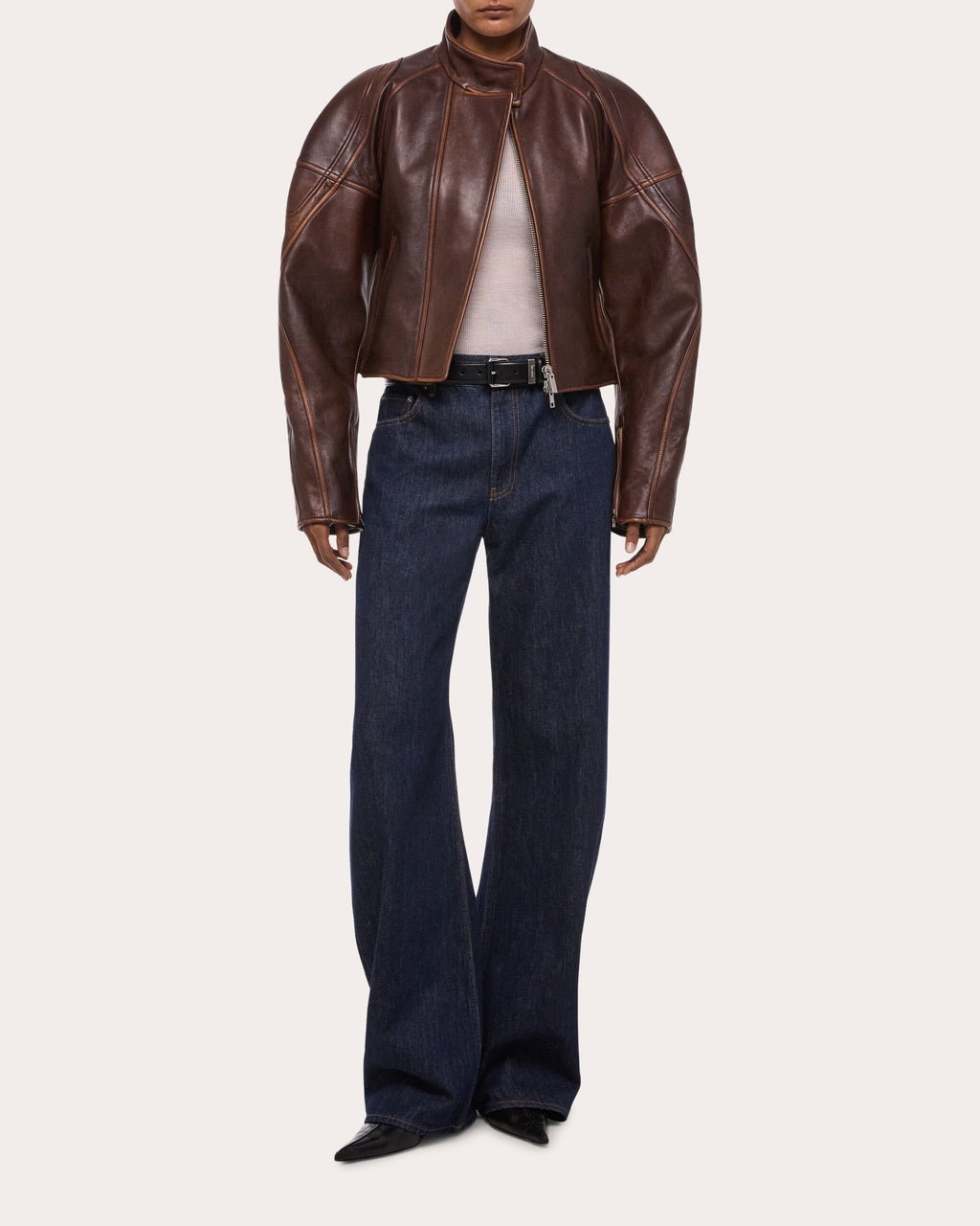 Leather Cropped Saddle Jacket