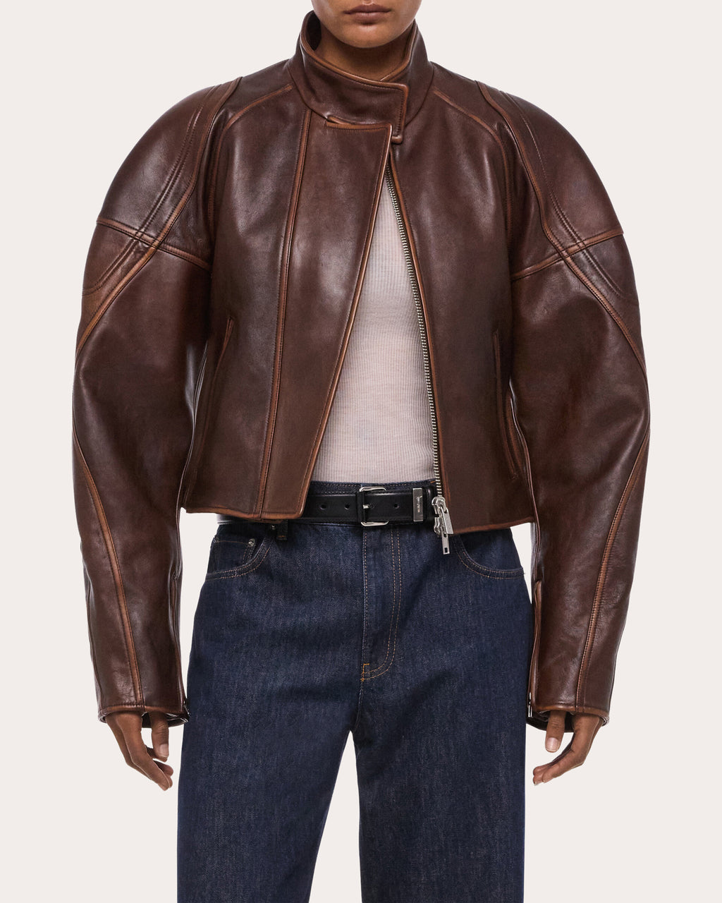 Leather Cropped Saddle Jacket