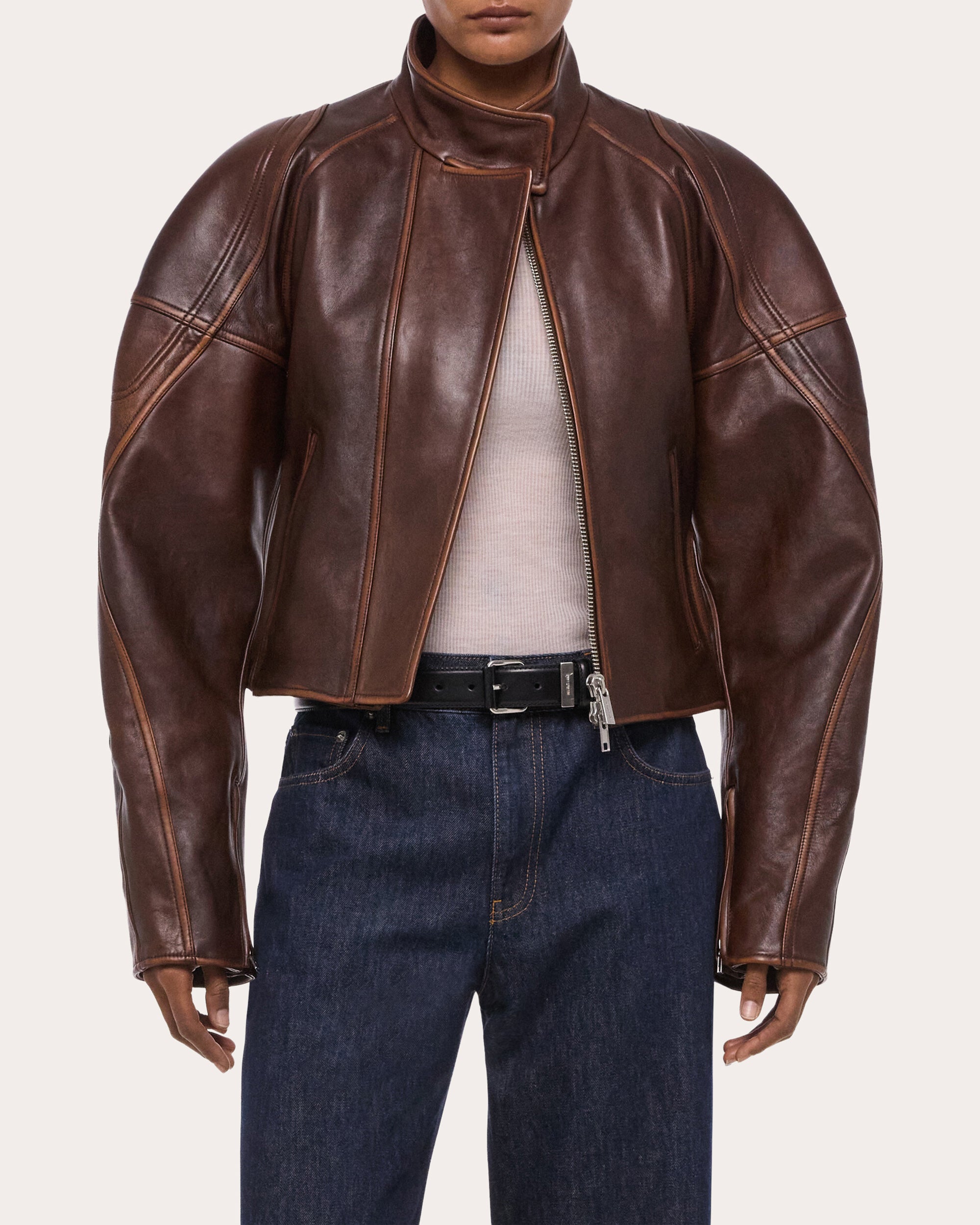 Leather Cropped Saddle Jacket