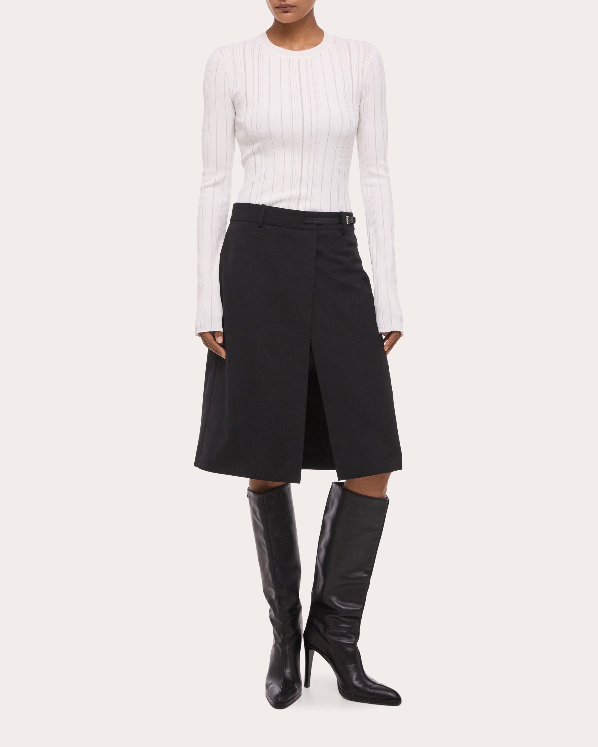 Wool Gabardine Wardrobe Belted Skirt