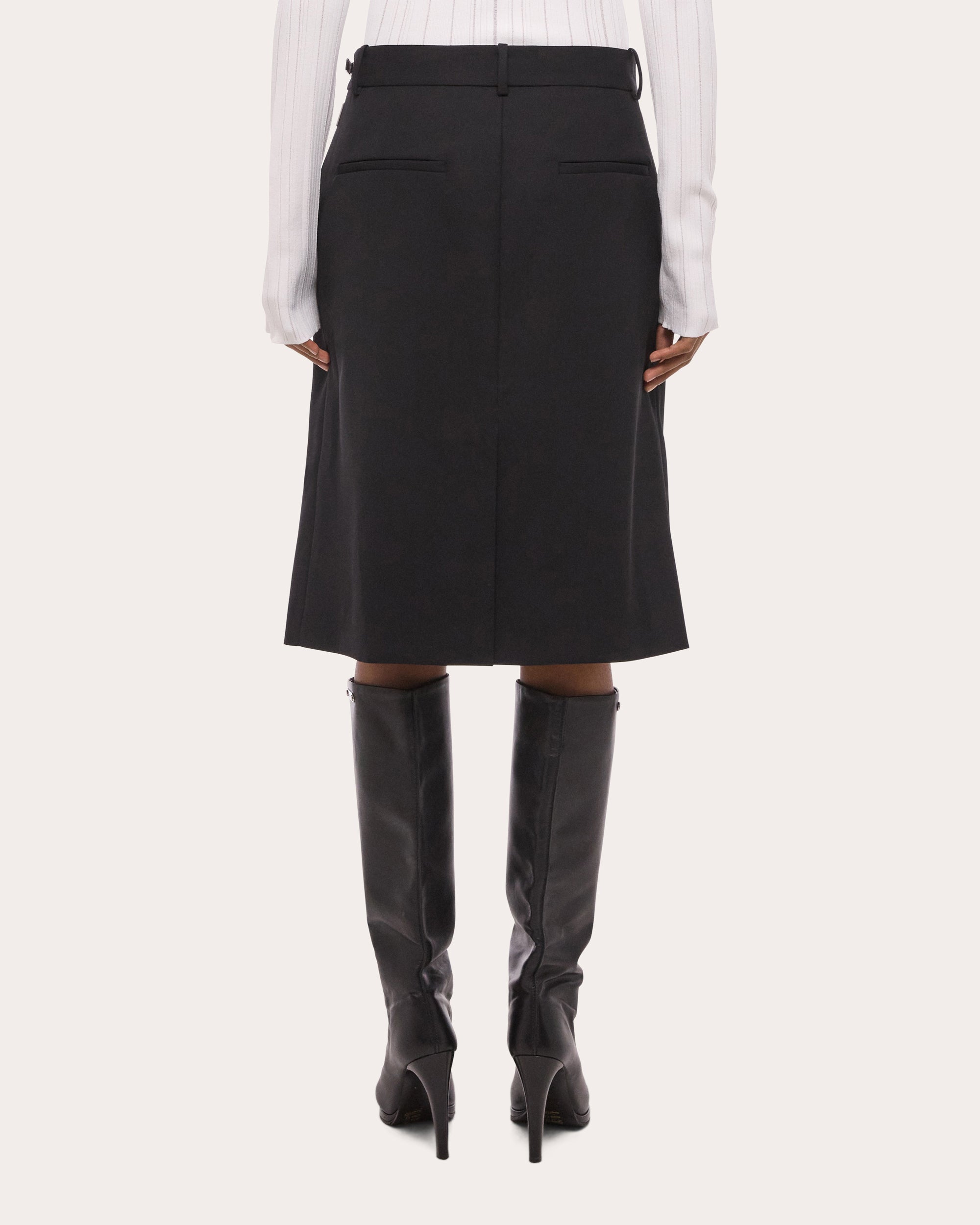 Wool Gabardine Wardrobe Belted Skirt