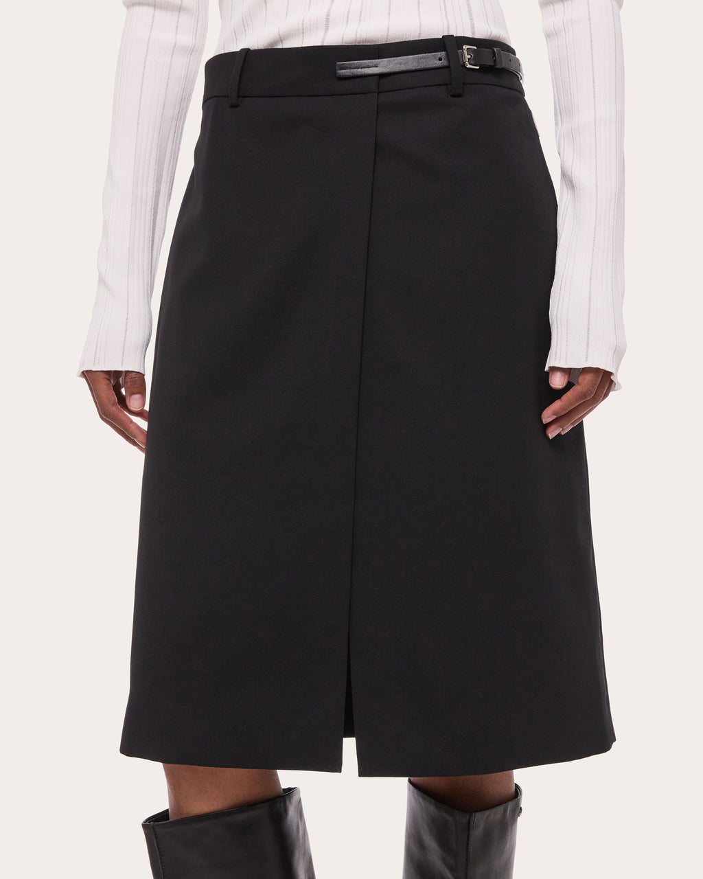 Wool Gabardine Wardrobe Belted Skirt