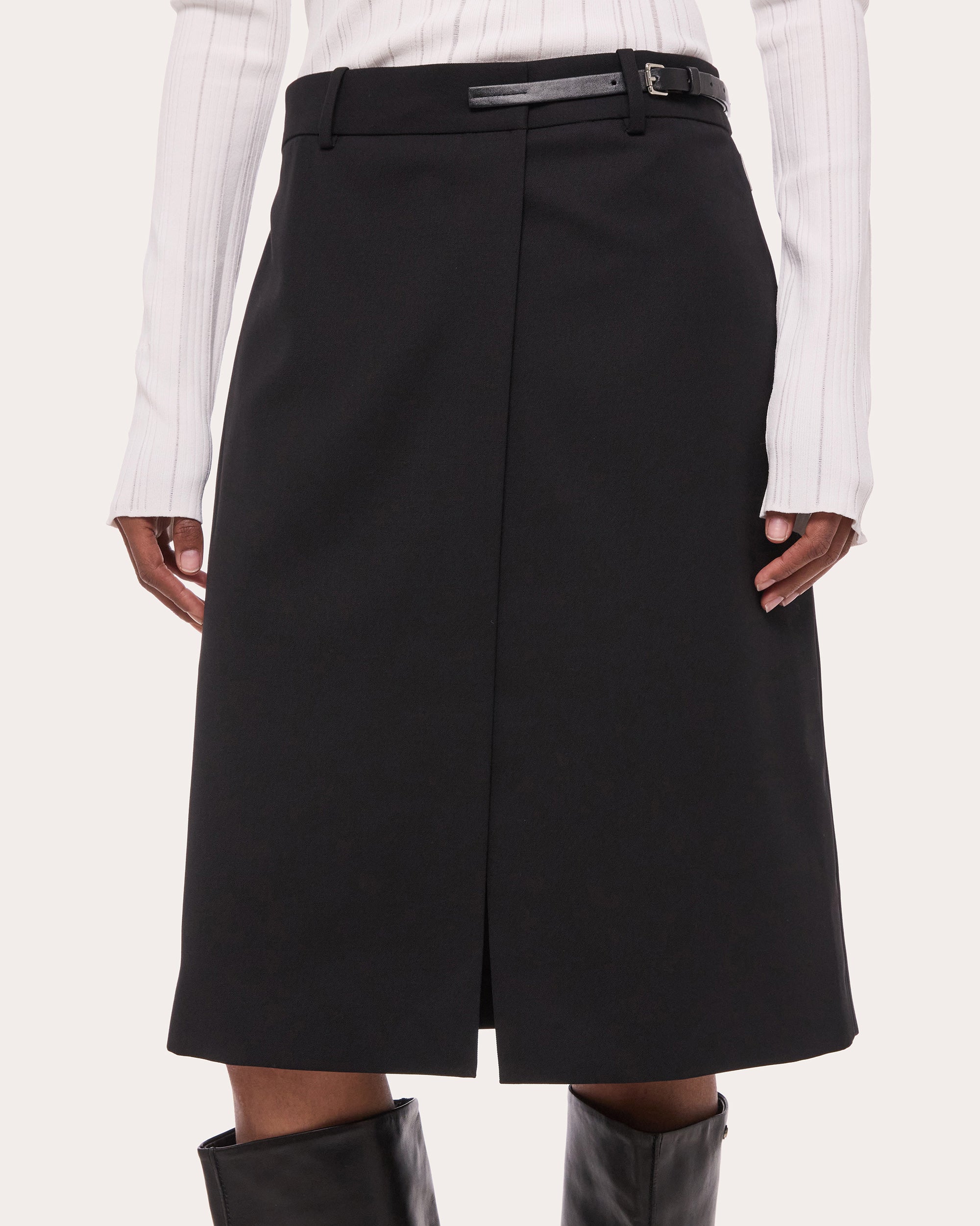 Wool Gabardine Wardrobe Belted Skirt