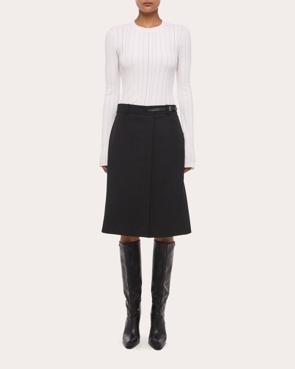 Wool Gabardine Wardrobe Belted Skirt