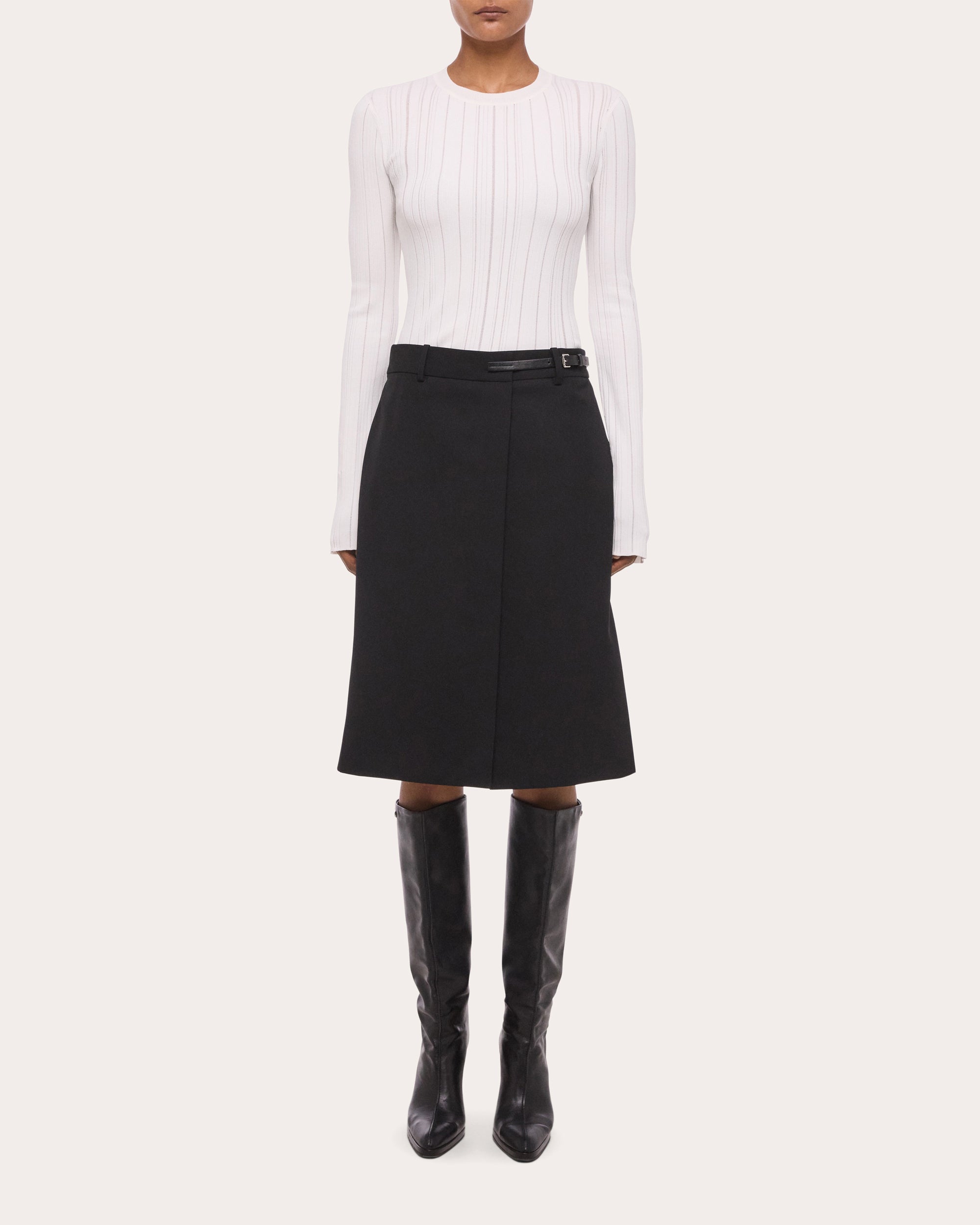 Wool Gabardine Wardrobe Belted Skirt