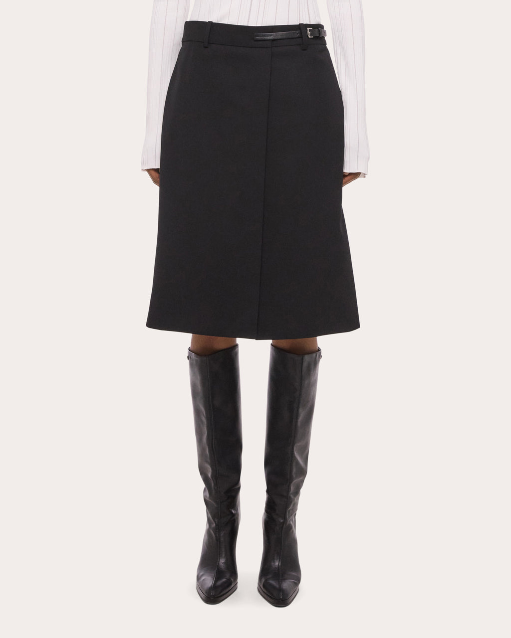 Wool Gabardine Wardrobe Belted Skirt