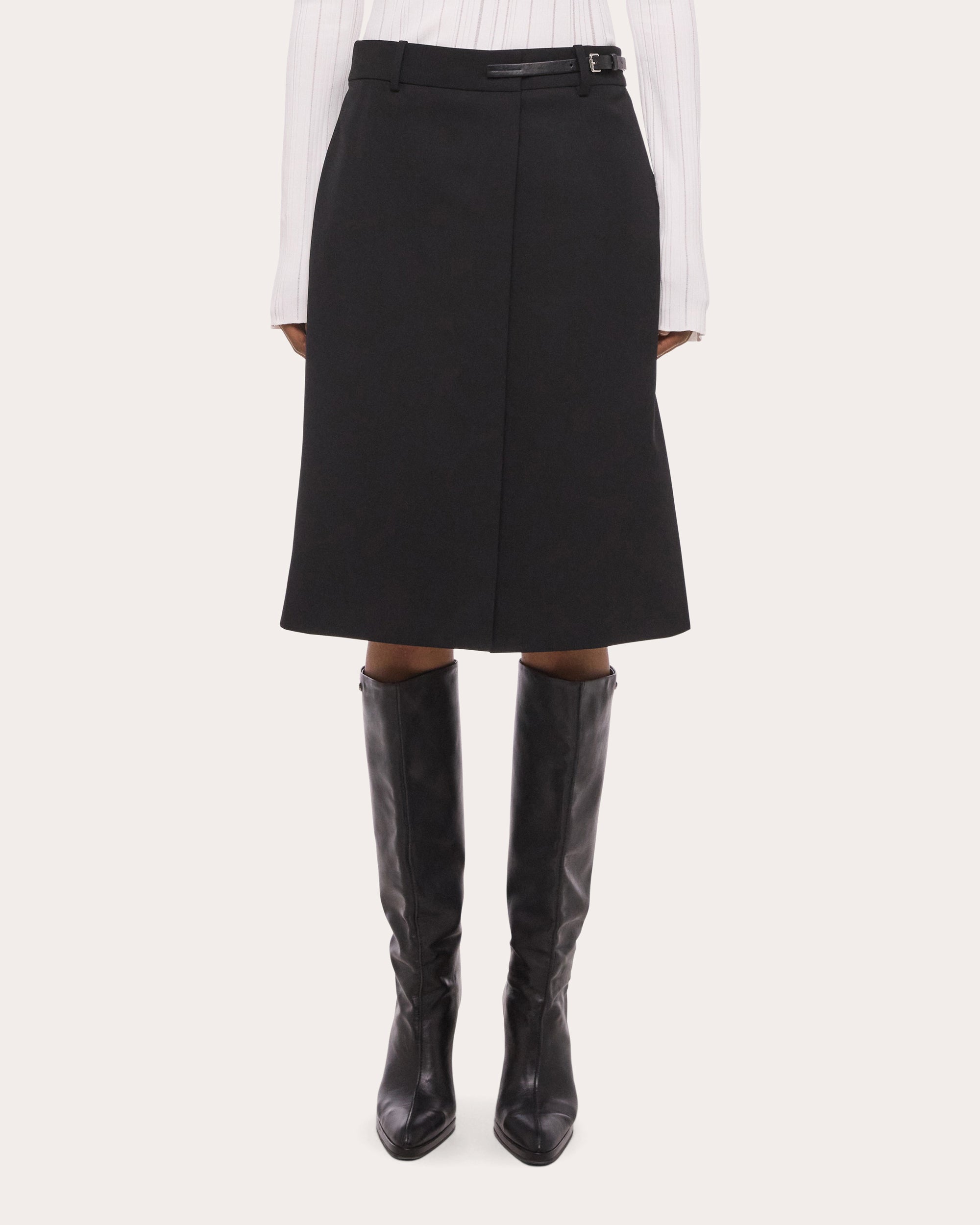 Wool Gabardine Wardrobe Belted Skirt