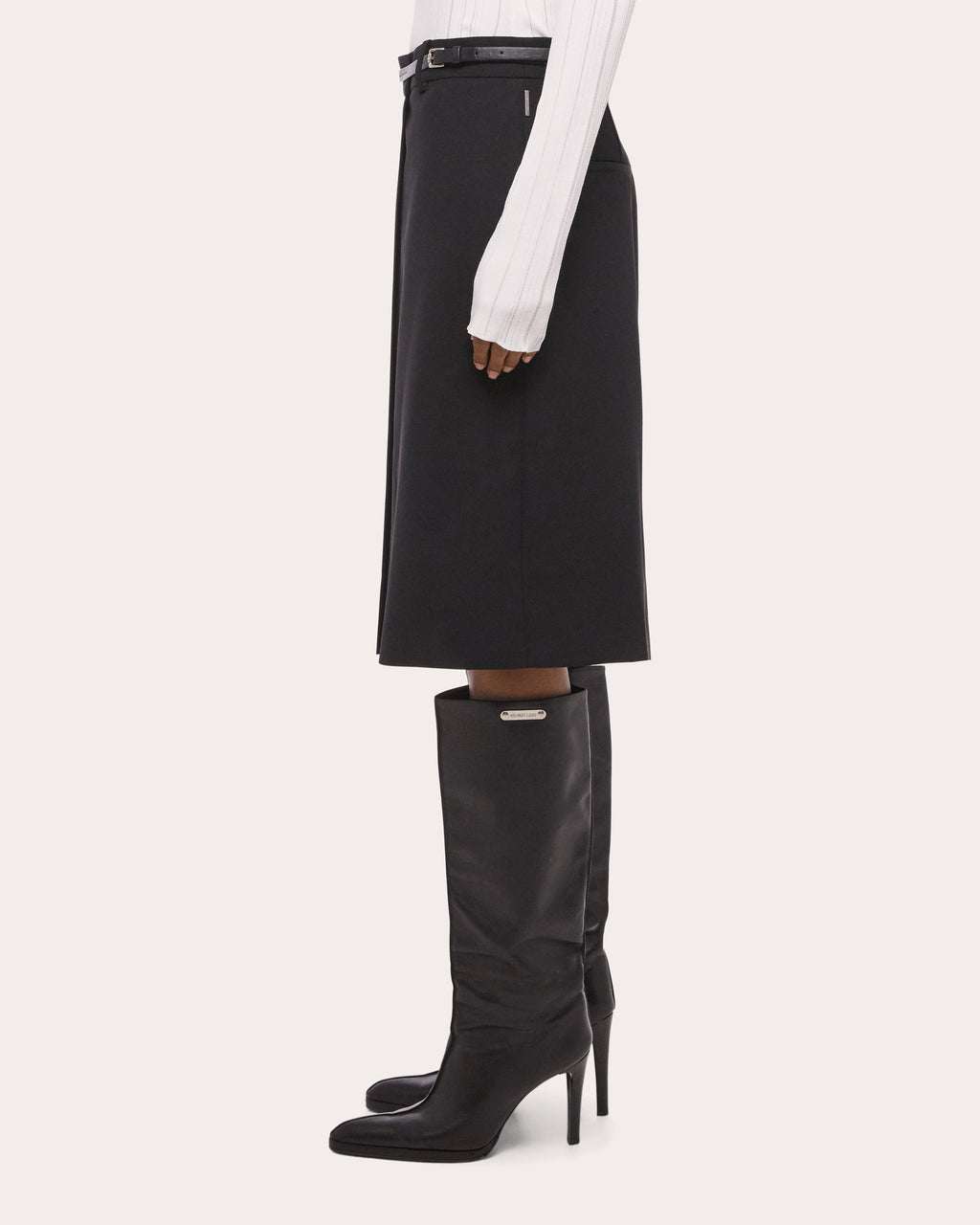 Wool Gabardine Wardrobe Belted Skirt