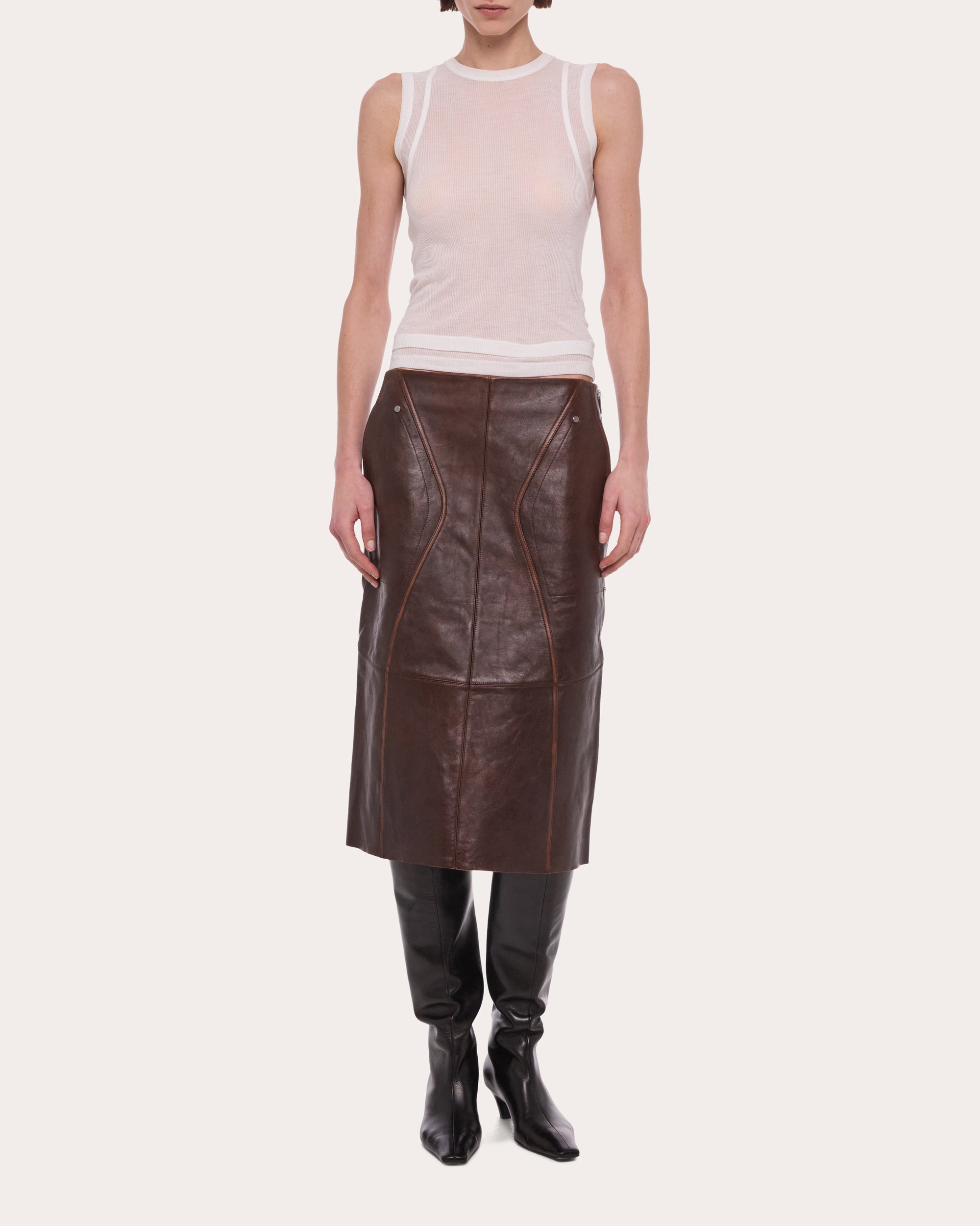 Leather Saddle Midi Skirt