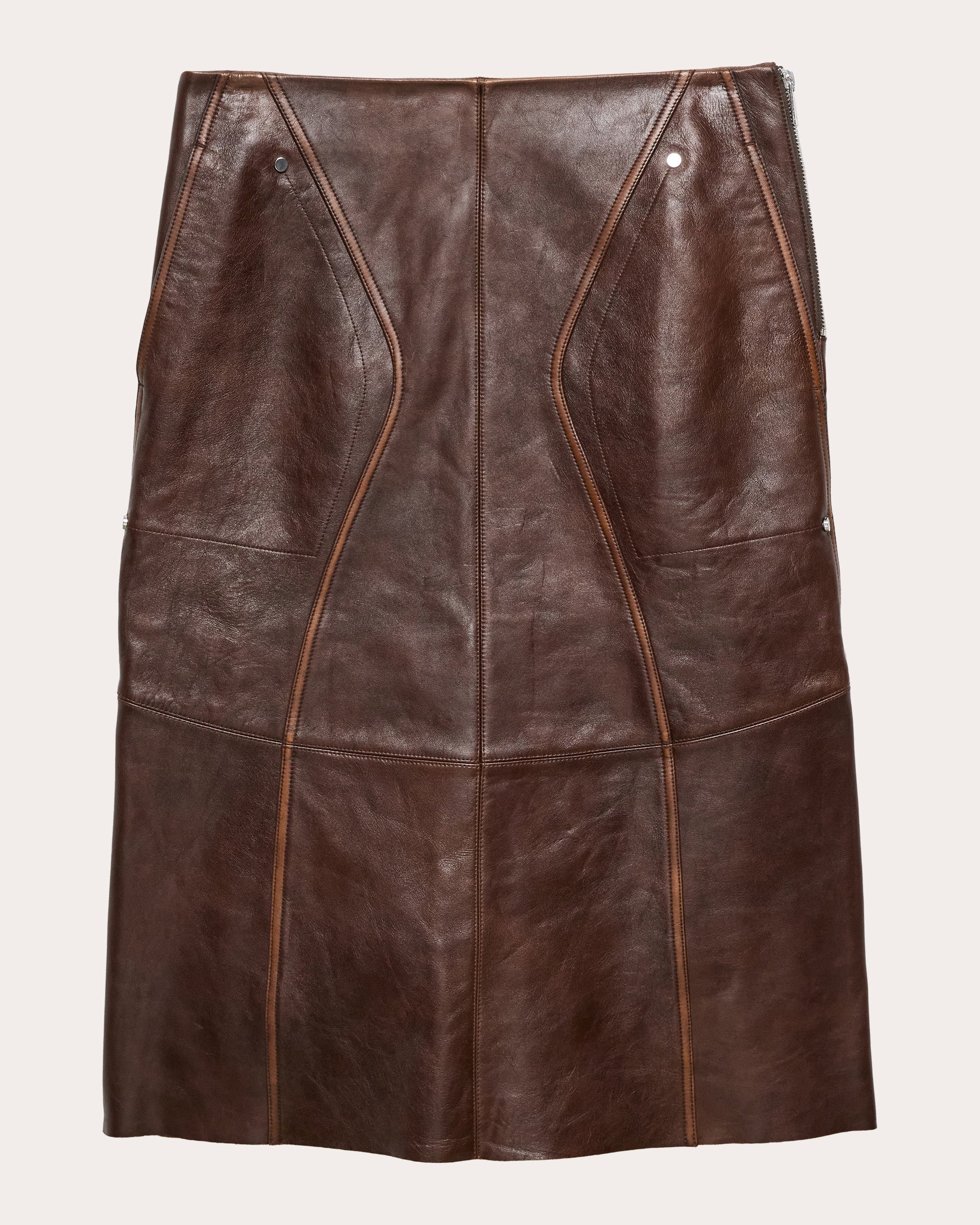 Leather Saddle Midi Skirt