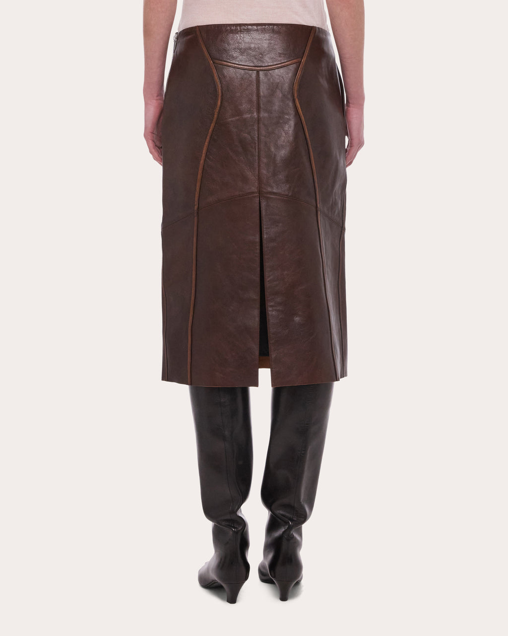 Leather Saddle Midi Skirt