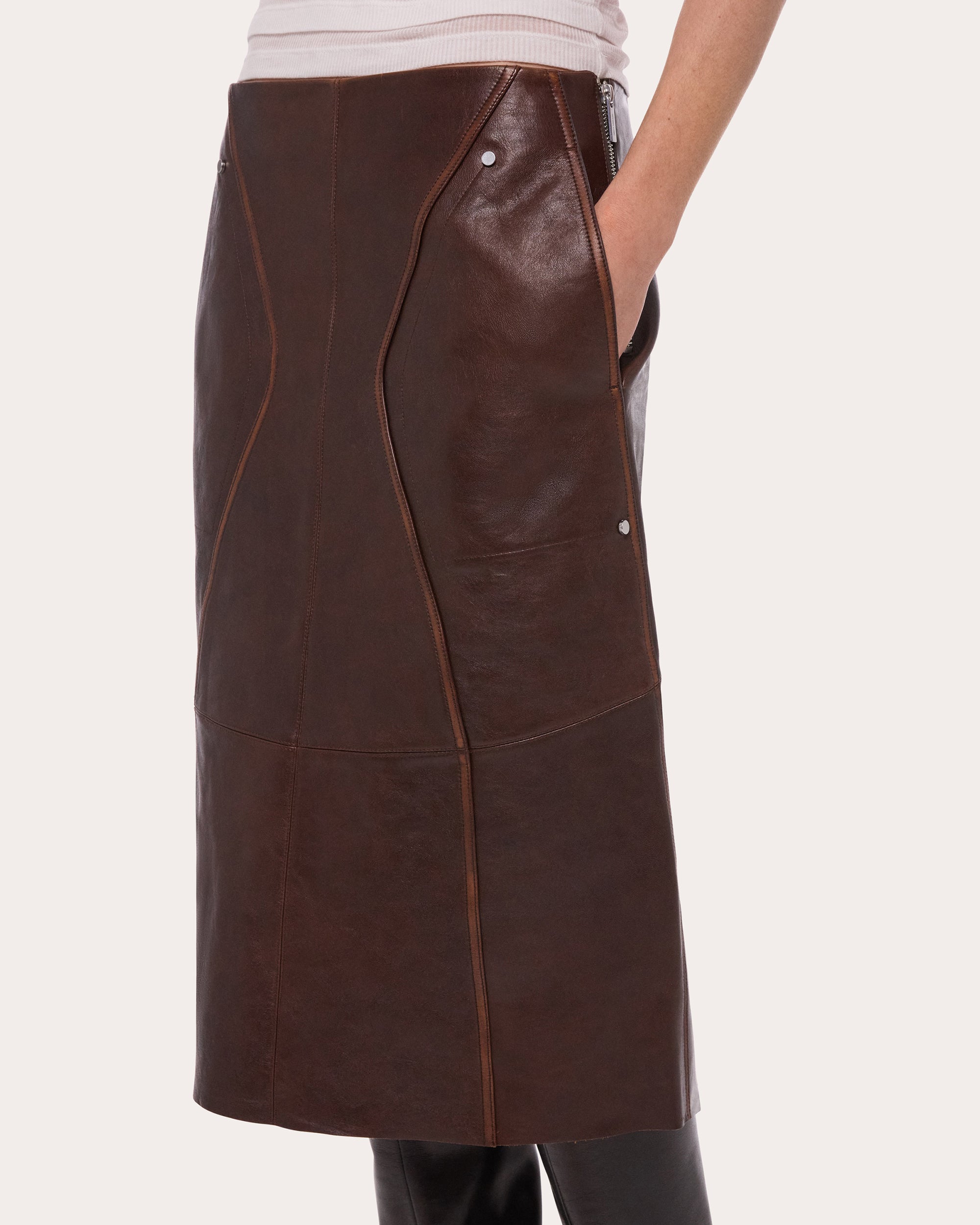 Leather Saddle Midi Skirt