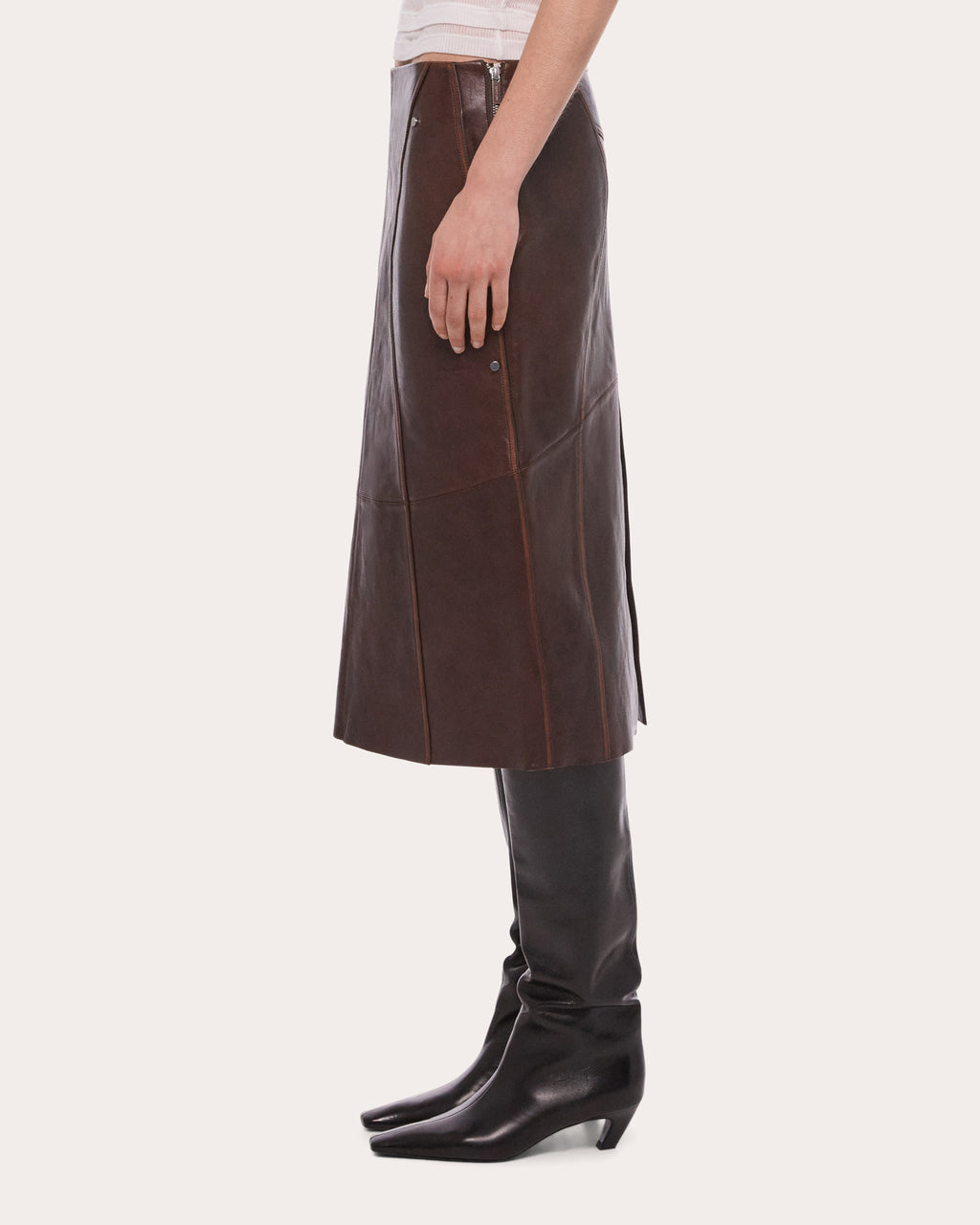 Leather Saddle Midi Skirt