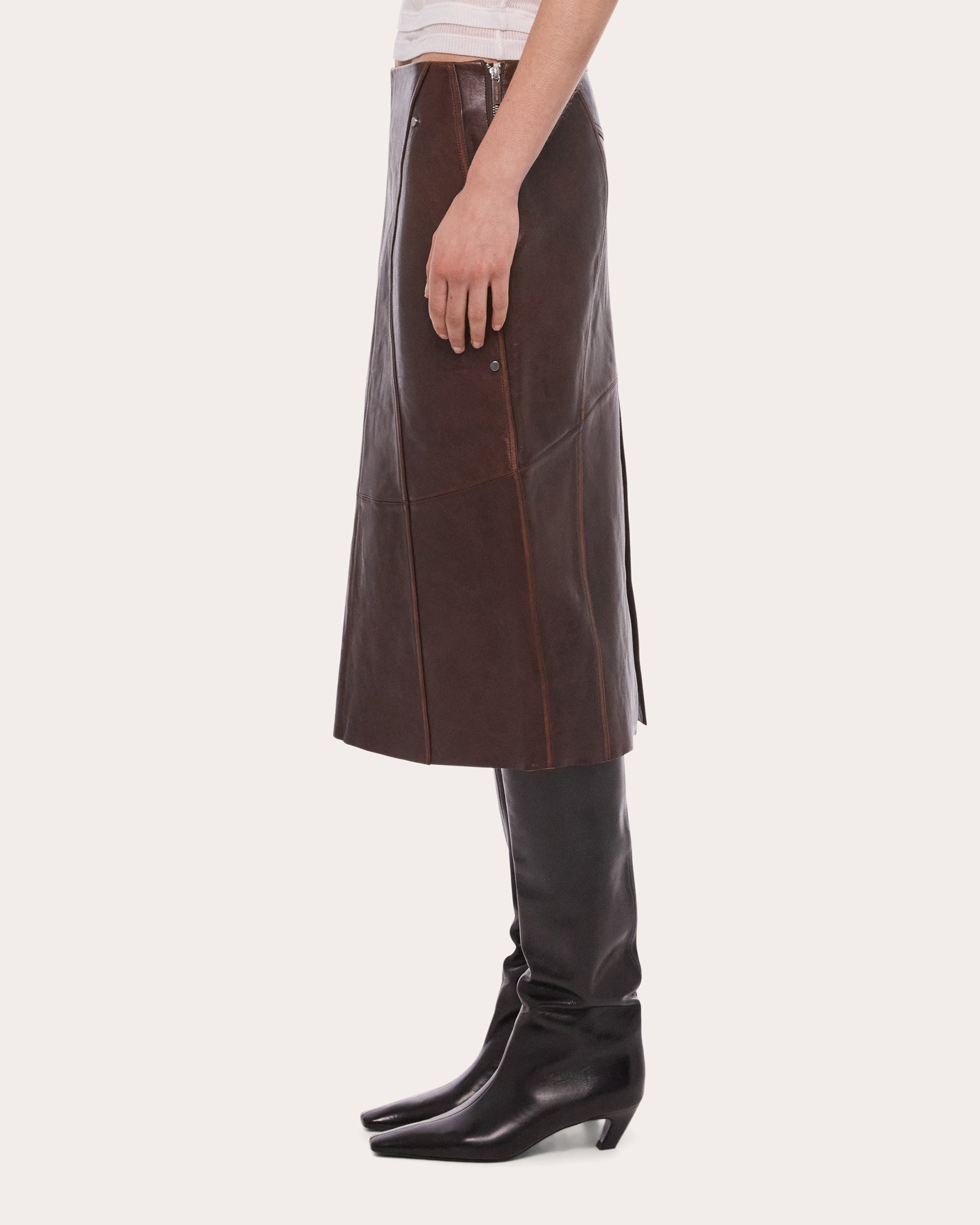 Leather Saddle Midi Skirt