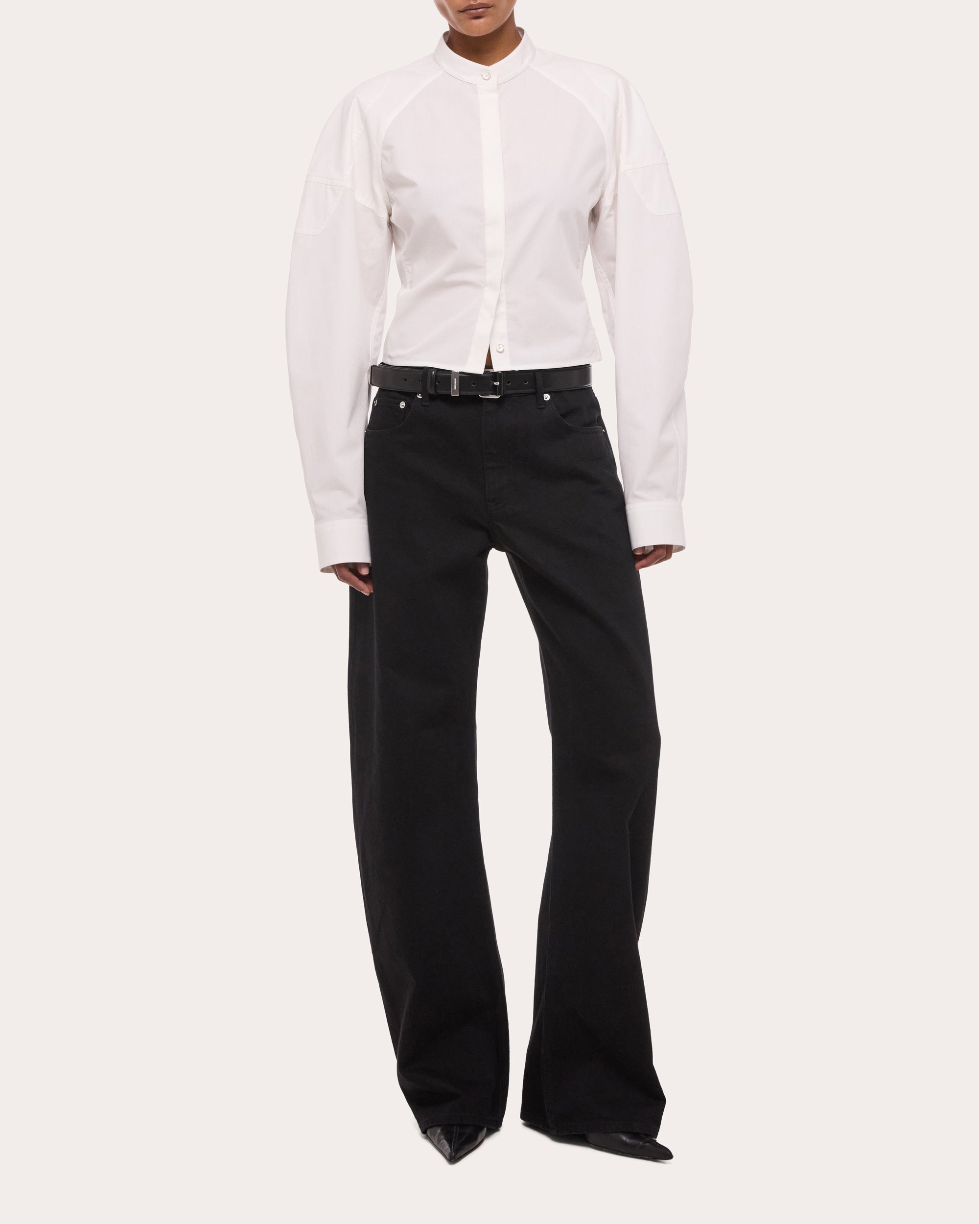 Cotton Poplin Cropped Saddle Shirt