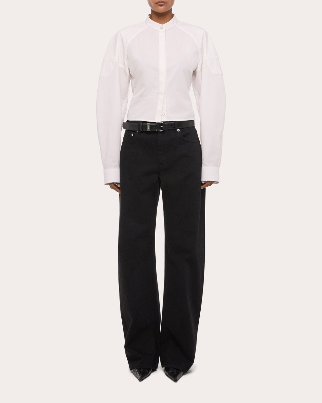Cotton Poplin Cropped Saddle Shirt